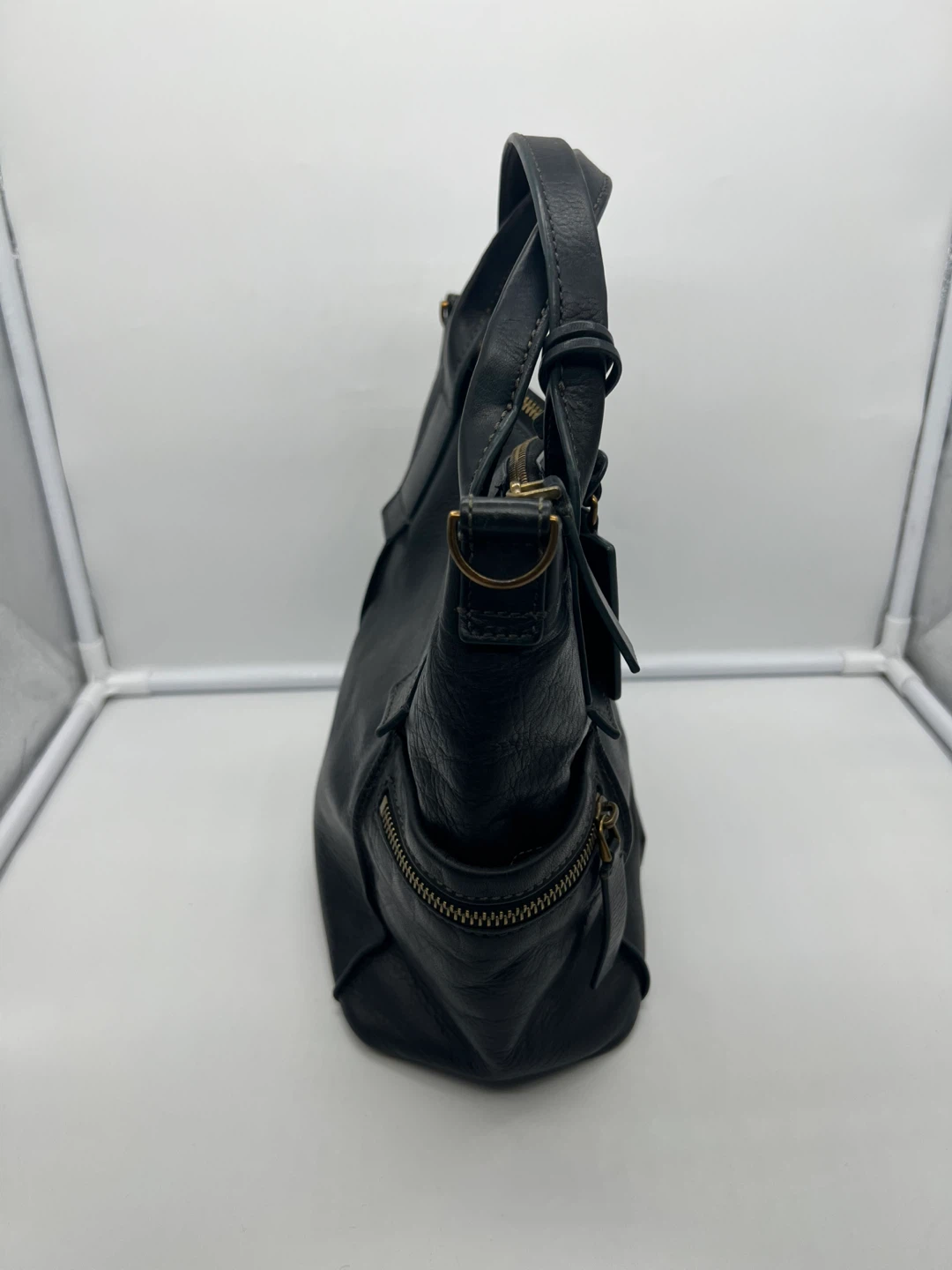FOSSIL Emerson Medium Black Leather Satchel Top Handle Mini Tote - photo 5