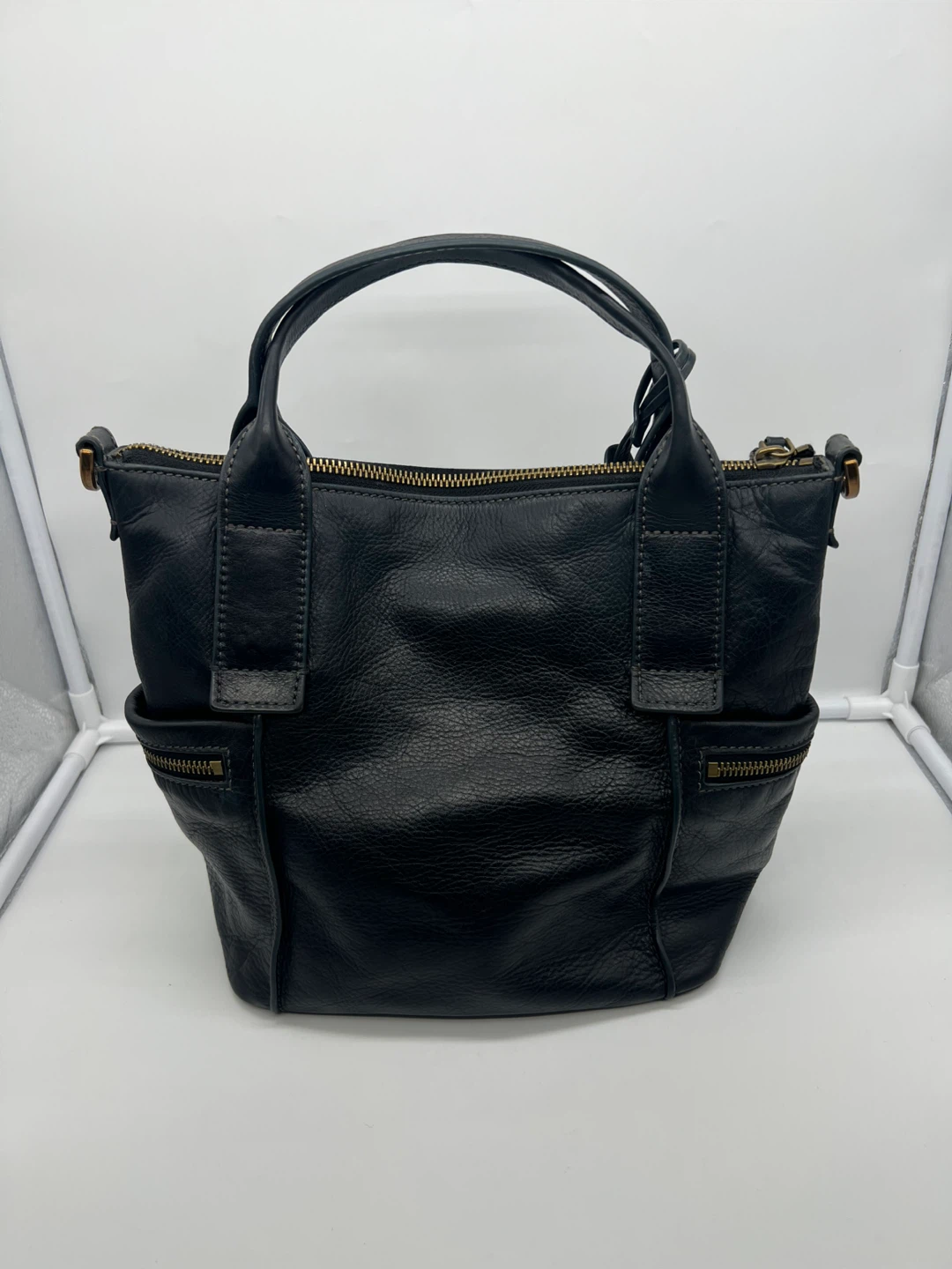 FOSSIL Emerson Medium Black Leather Satchel Top Handle Mini Tote - photo 4
