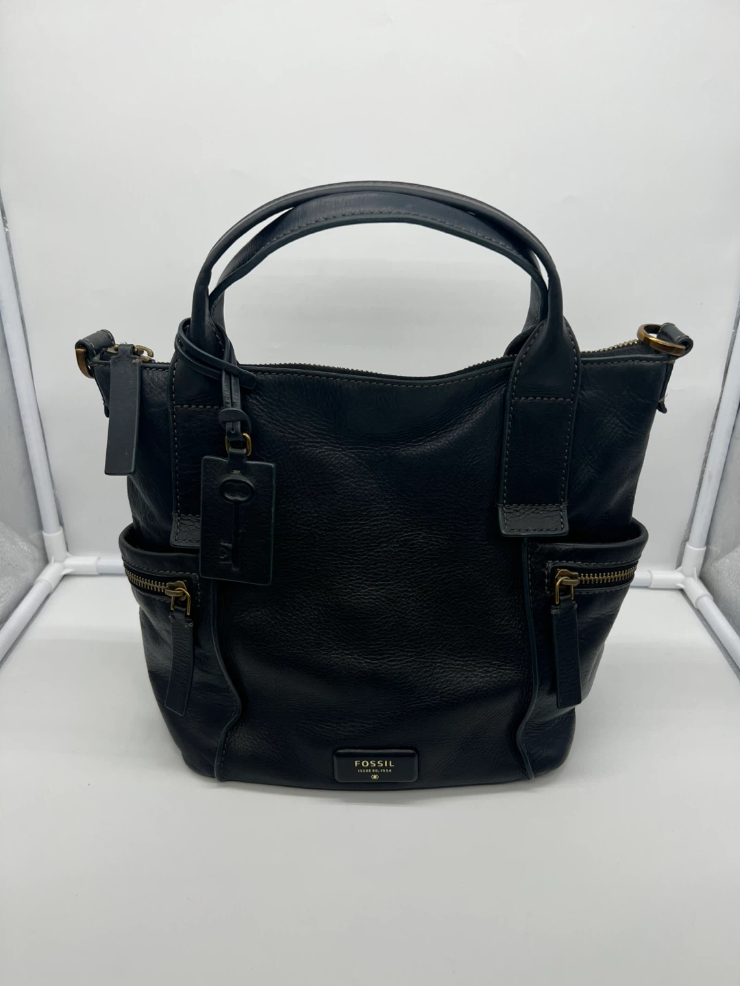 FOSSIL Emerson Medium Black Leather Satchel Top Handle Mini Tote - photo 2