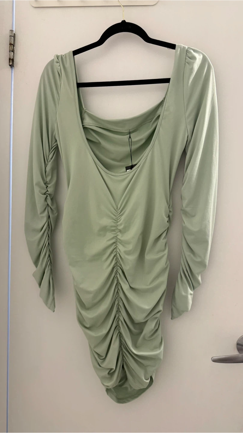 Sage Ruched Long Sleeve Mini Dress - photo 2