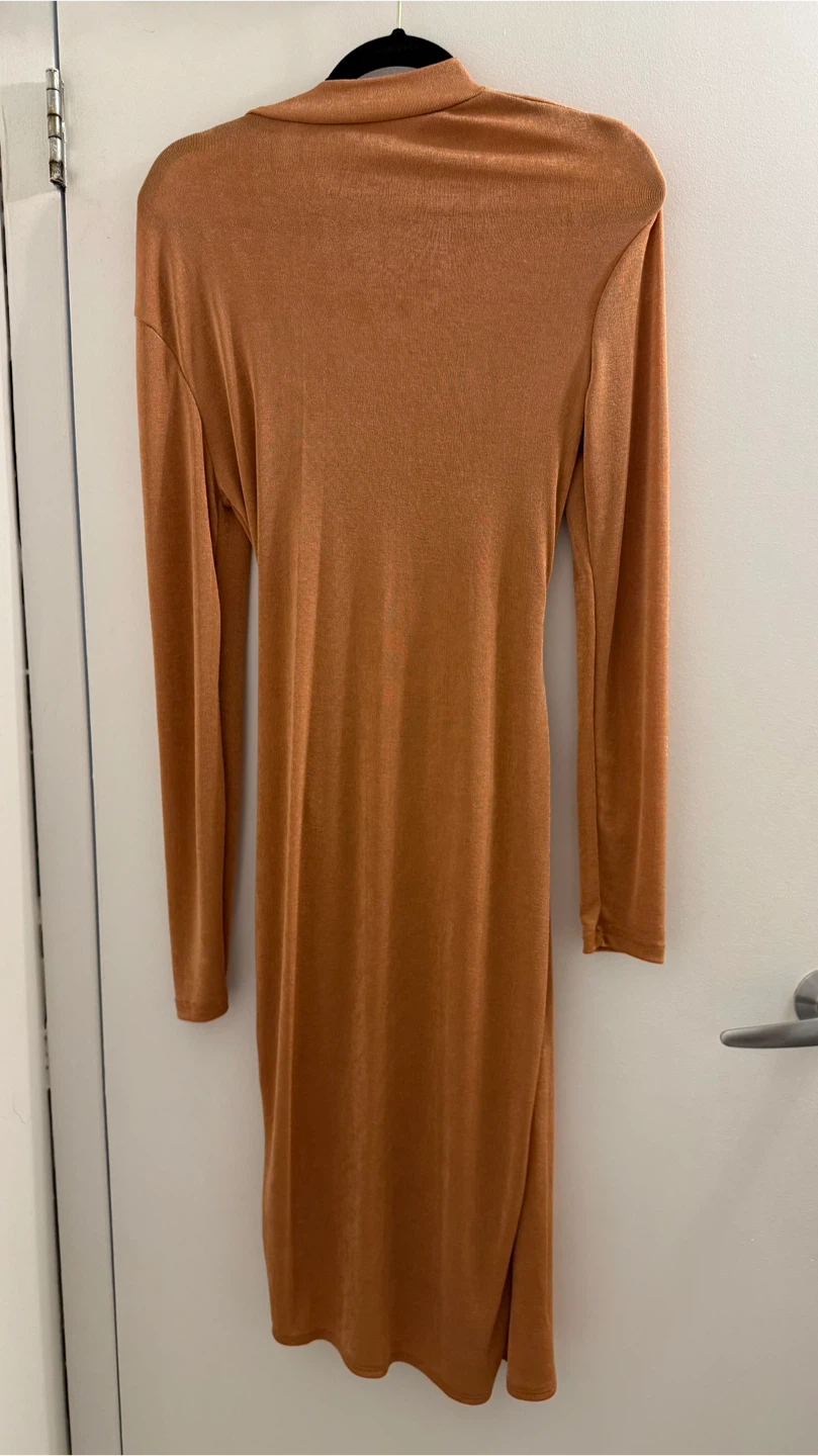 Long Sleeve Ruched Midi Dress - Orange - photo 2