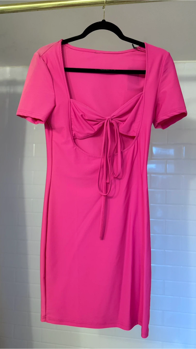 Hot Pink Tie-Front Mini Dress