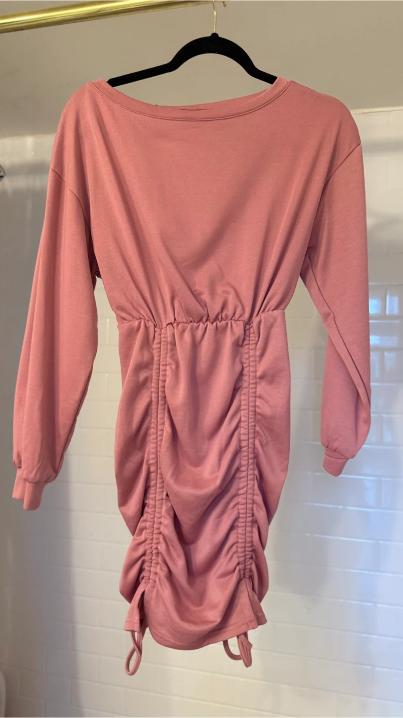 Pink Ruched Long Sleeve Dress
