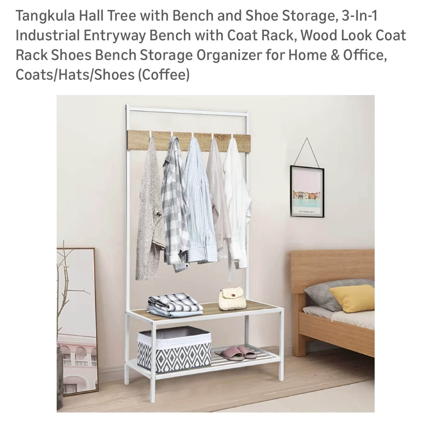 TangKula 3-In-1 Hall Tree with Bench and Shoe Storage - photo 2