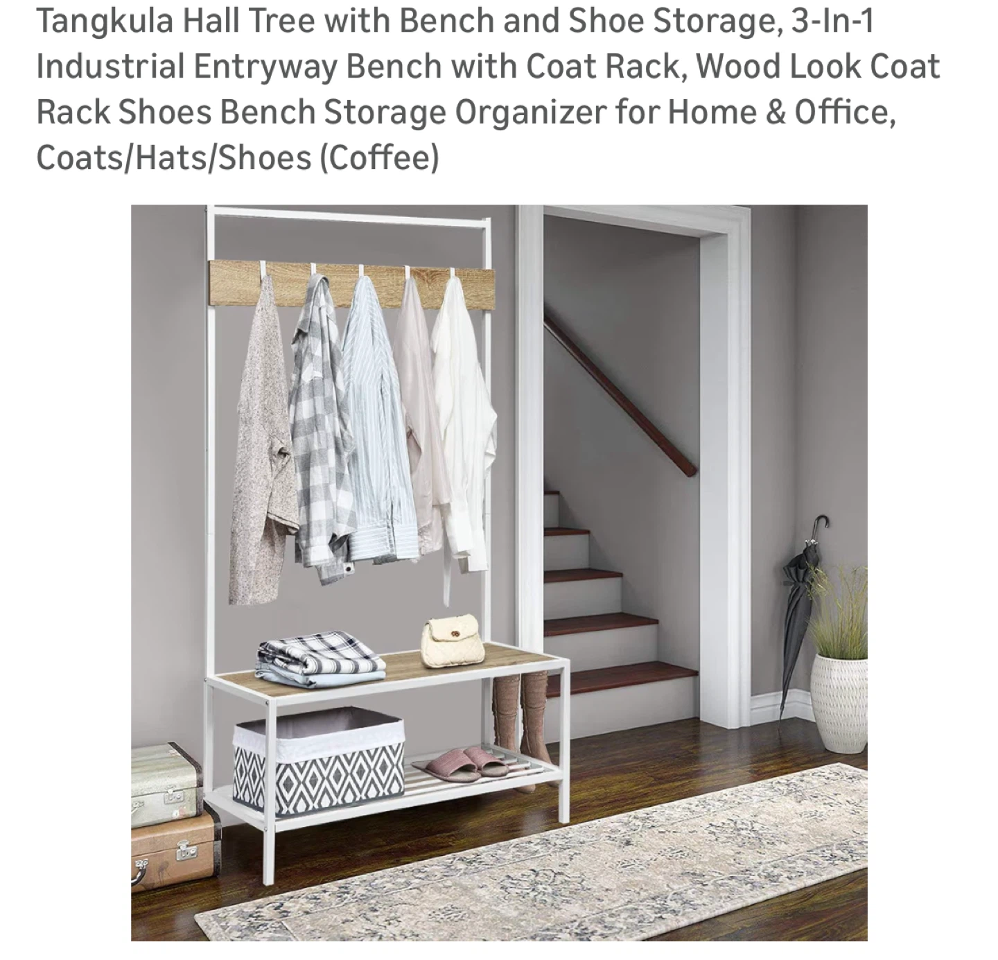 TangKula 3-In-1 Hall Tree with Bench and Shoe Storage - photo 3