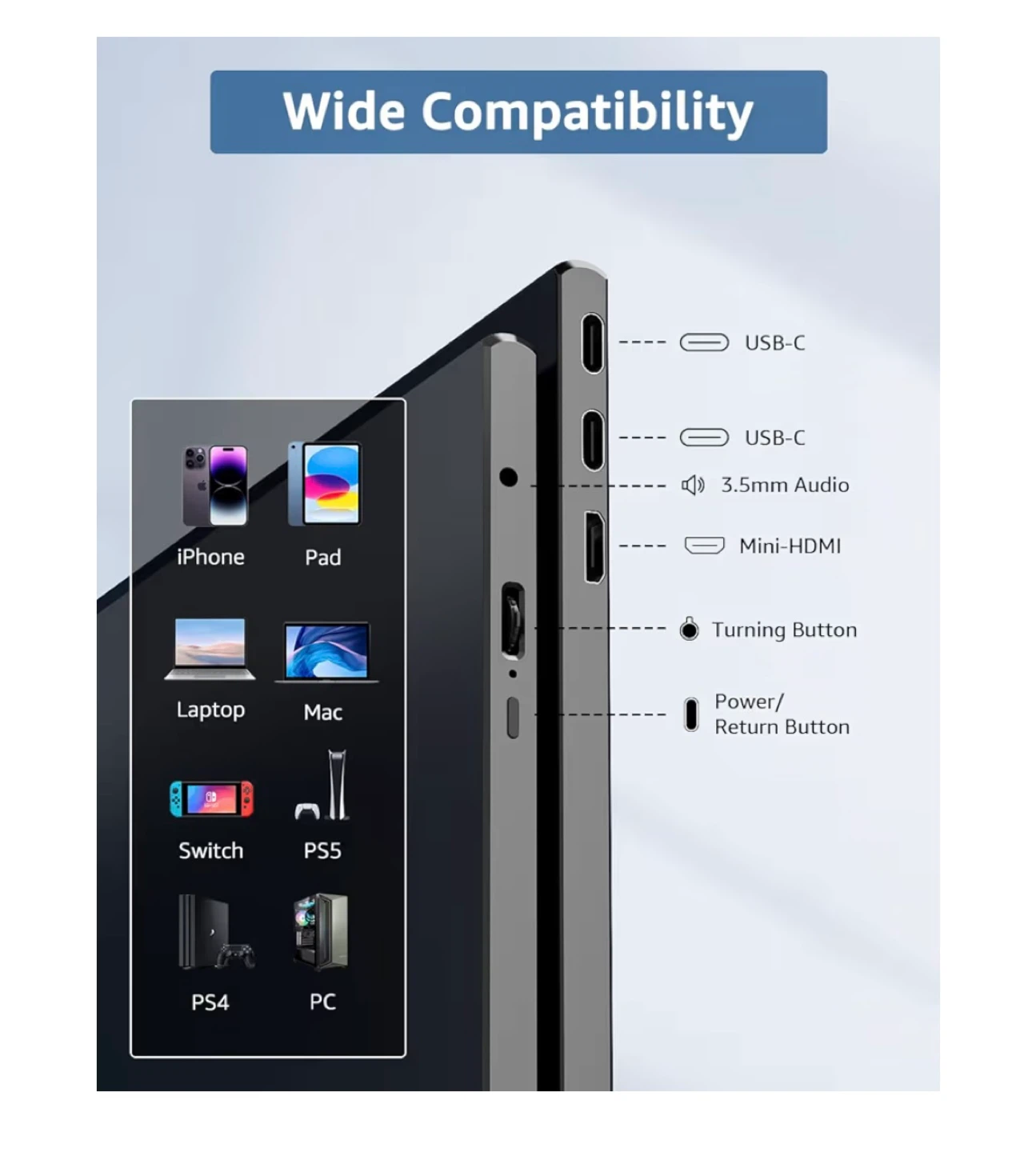 Yodoit Portable Monitor 15.6" FHD IPS HDR USB-C Mini-HDMI - photo 2