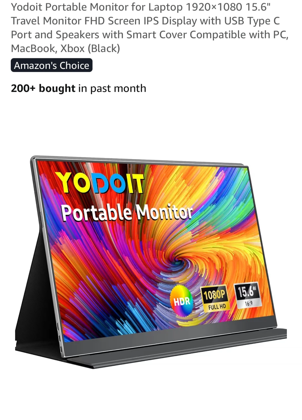 Yodoit Portable Monitor 15.6" FHD IPS HDR USB-C Mini-HDMI