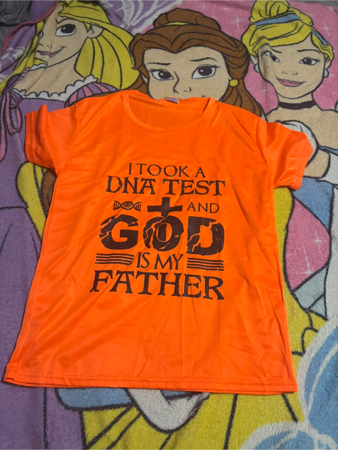 Orange Graphic T-Shirt - I Took a DNA Test and God is My Father