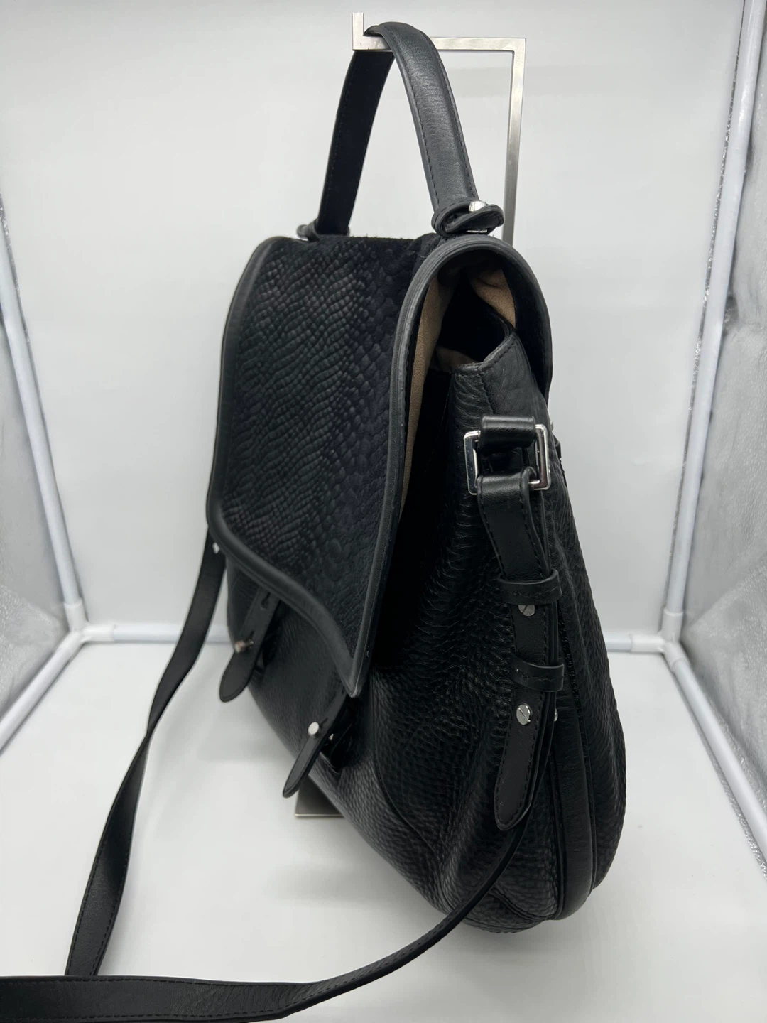 MACKAGE Carrie Black Embossed Leather Large Messenger Crossbody - photo 3