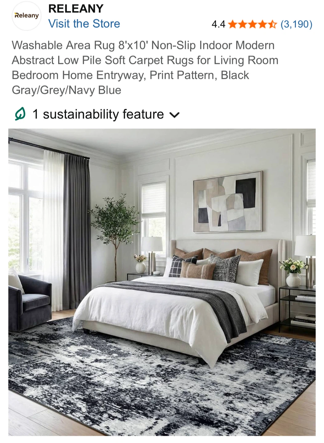 Releany Washable Abstract Area Rug 8'x10' Grey/Navy Blue - photo 2