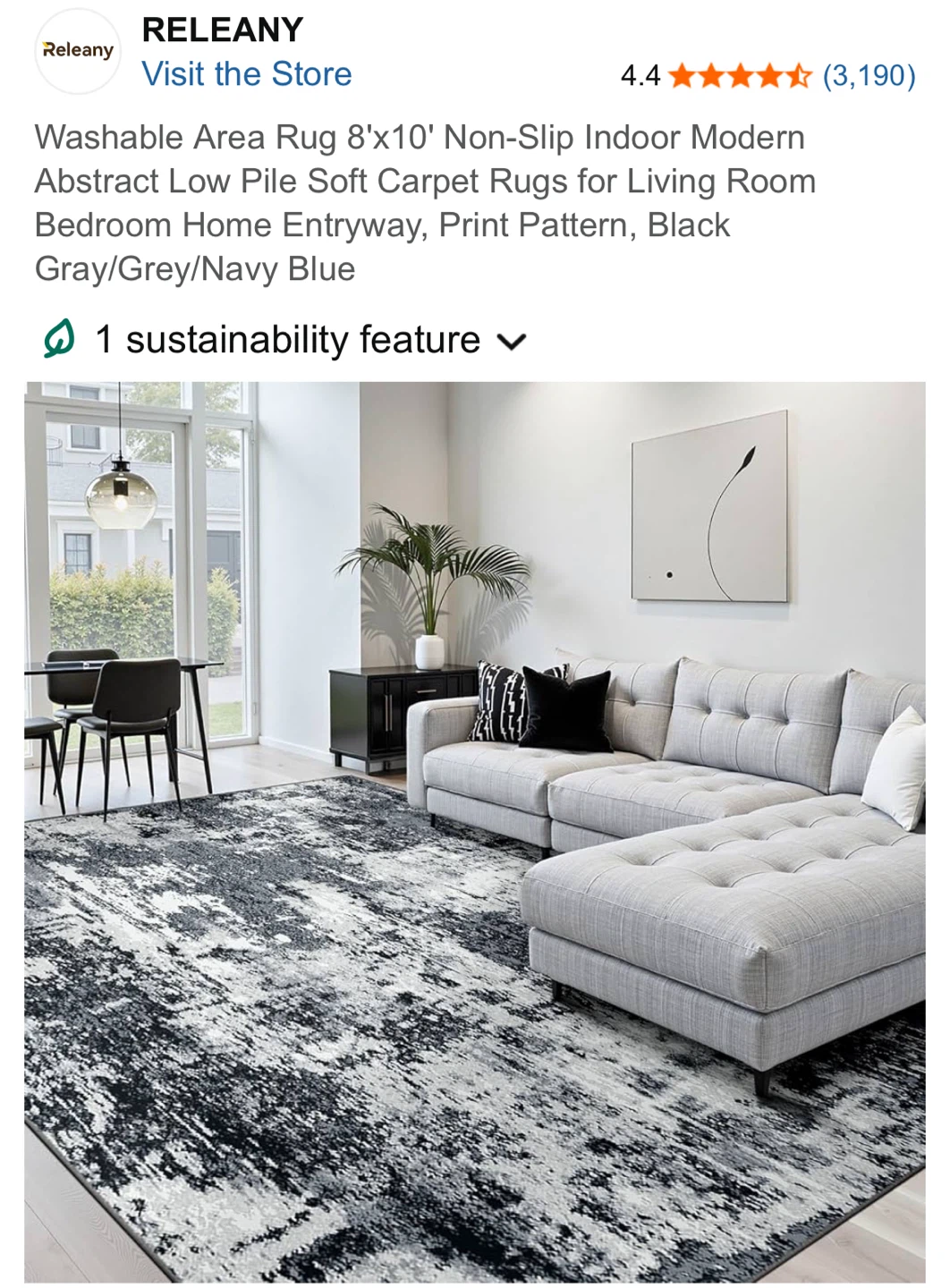 Releany Washable Abstract Area Rug 8'x10' Grey/Navy Blue