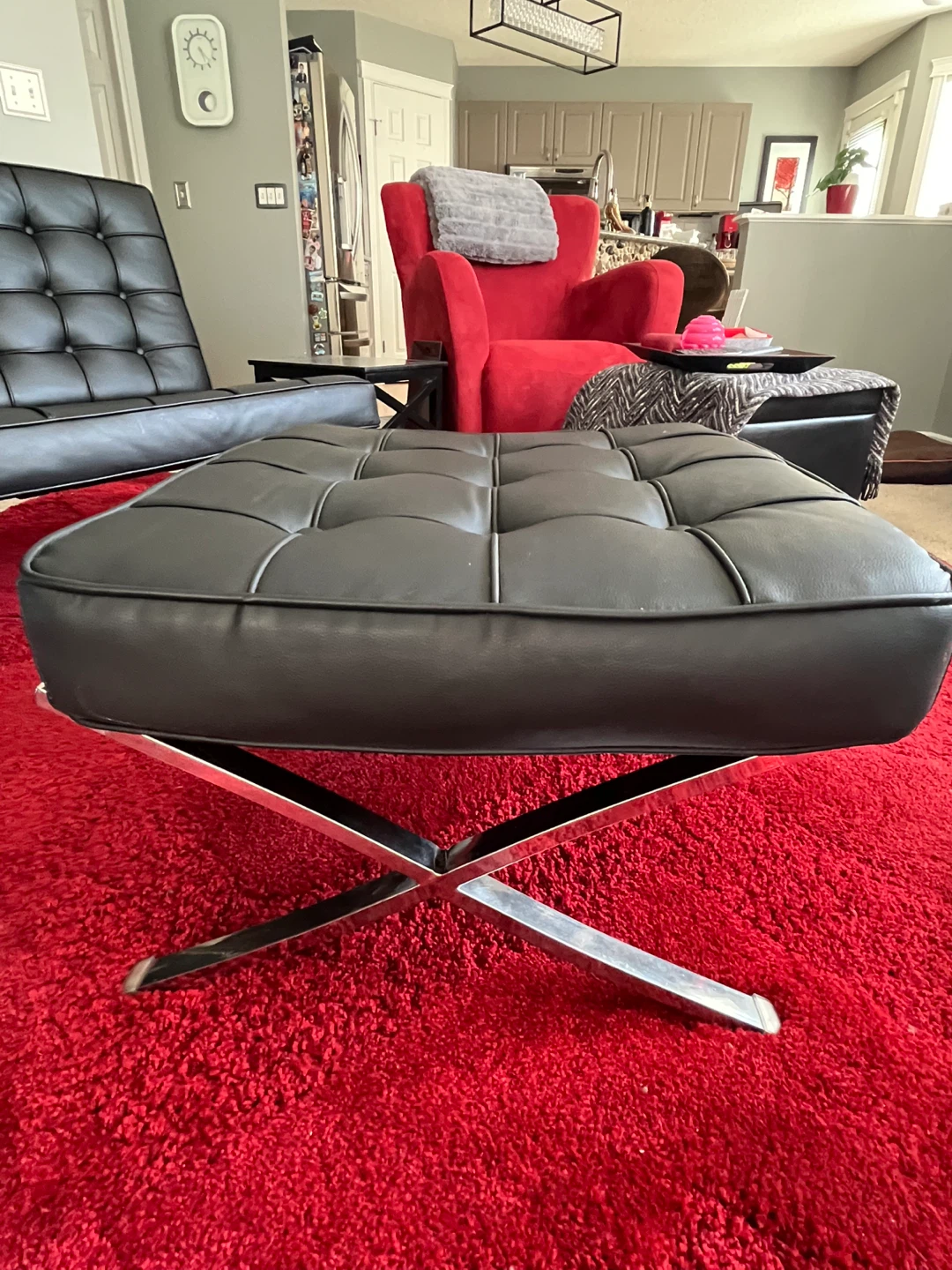 Black Leather Barcelona Chair & Ottoman Set - photo 4