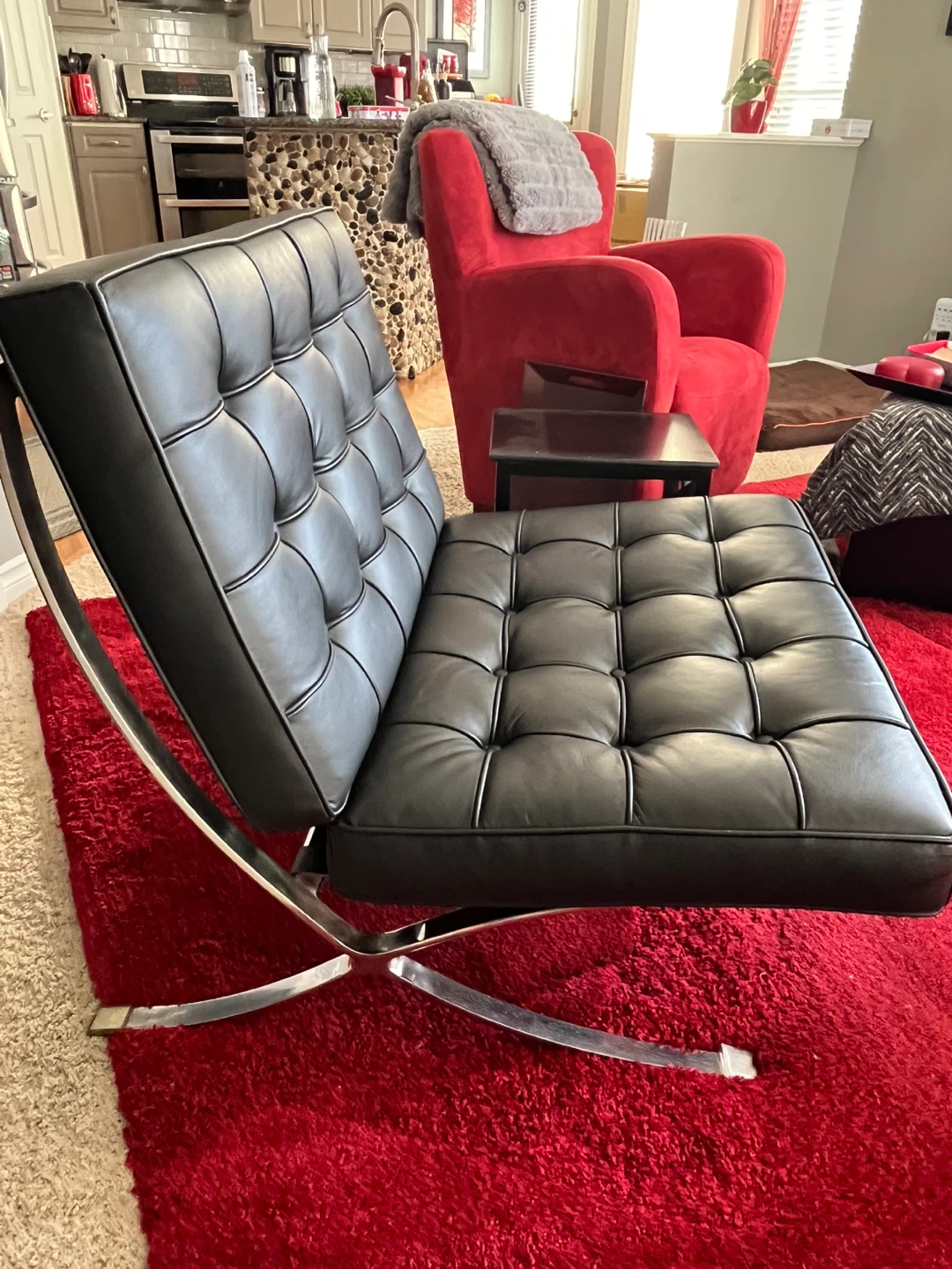 Black Leather Barcelona Chair & Ottoman Set - photo 3