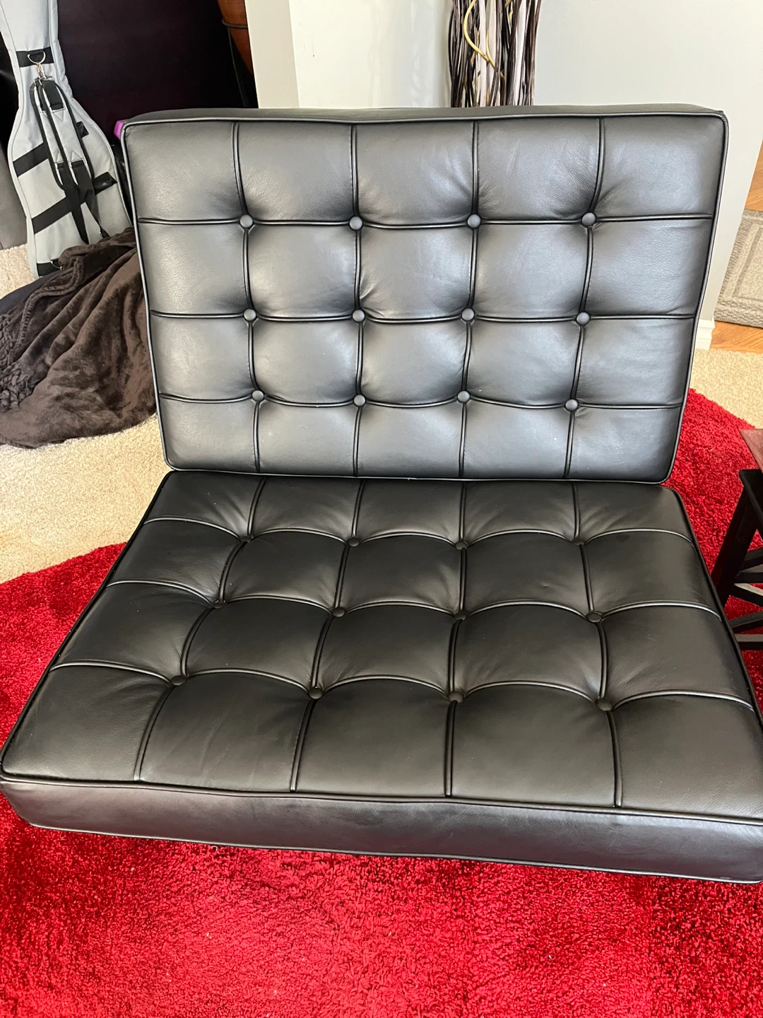 Black Leather Barcelona Chair & Ottoman Set