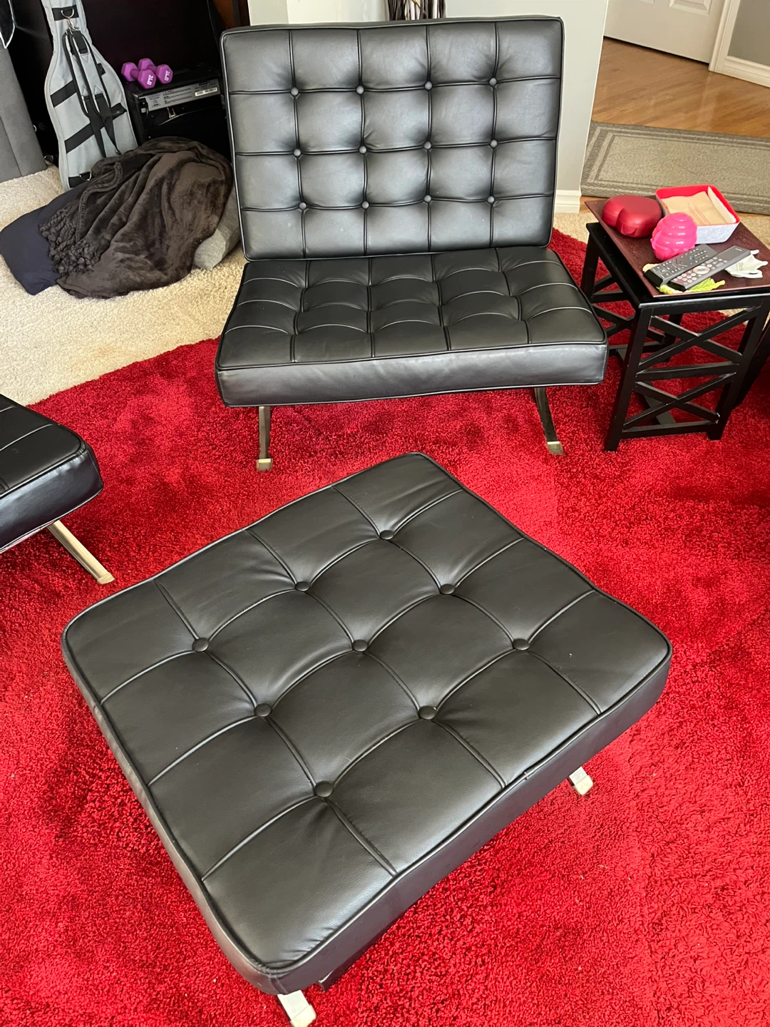 Black Leather Barcelona Chair & Ottoman Set - photo 2