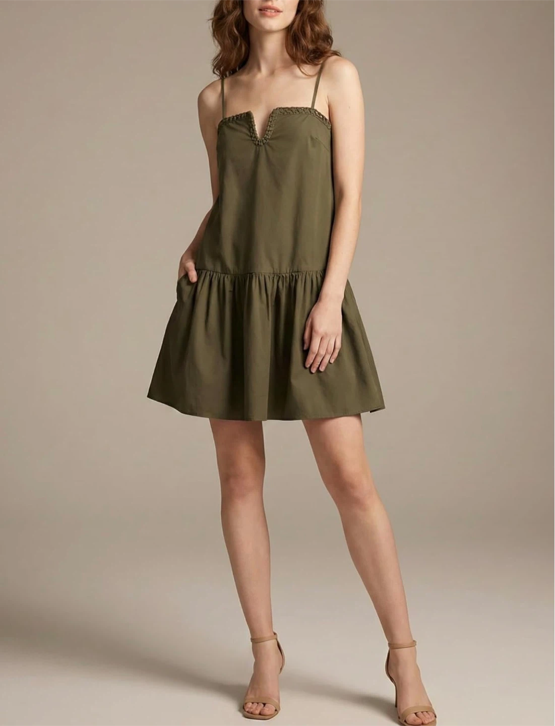 NEW! MASKAZU Olive Green Classy Mini Slip Dress with Pockets - photo 4