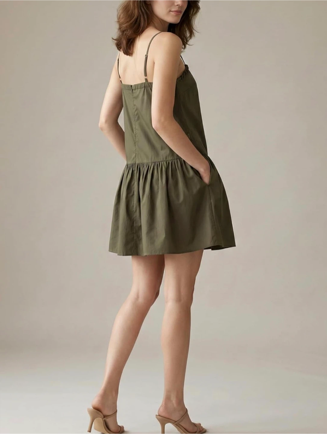 NEW! MASKAZU Olive Green Classy Mini Slip Dress with Pockets - photo 5