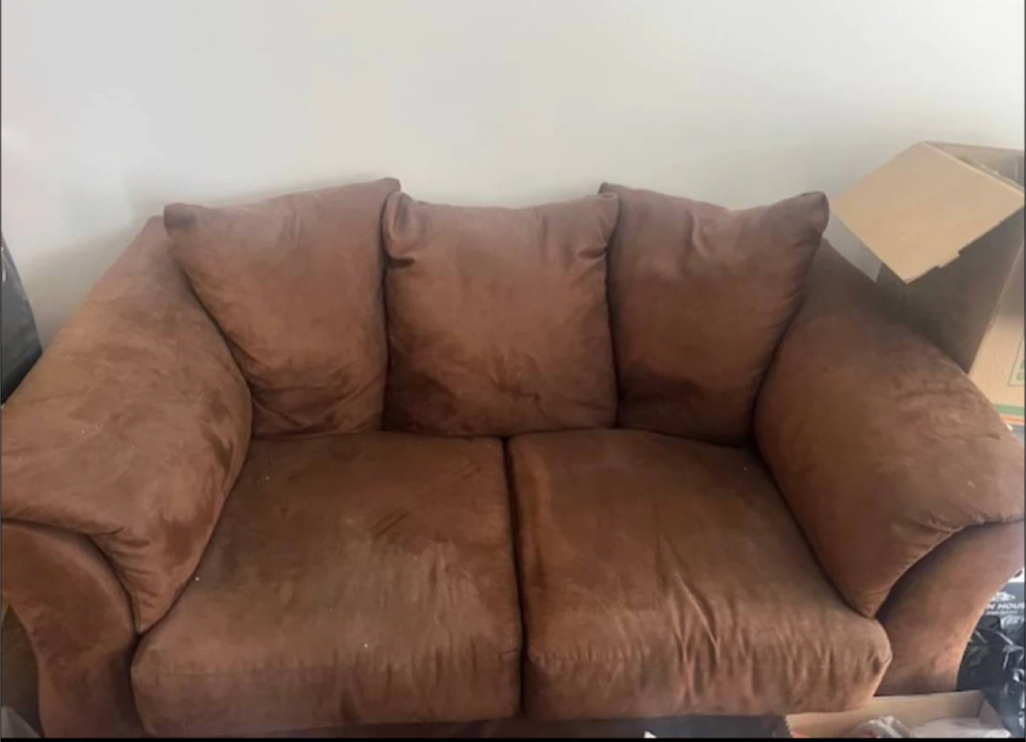 Brown Suede Loveseat