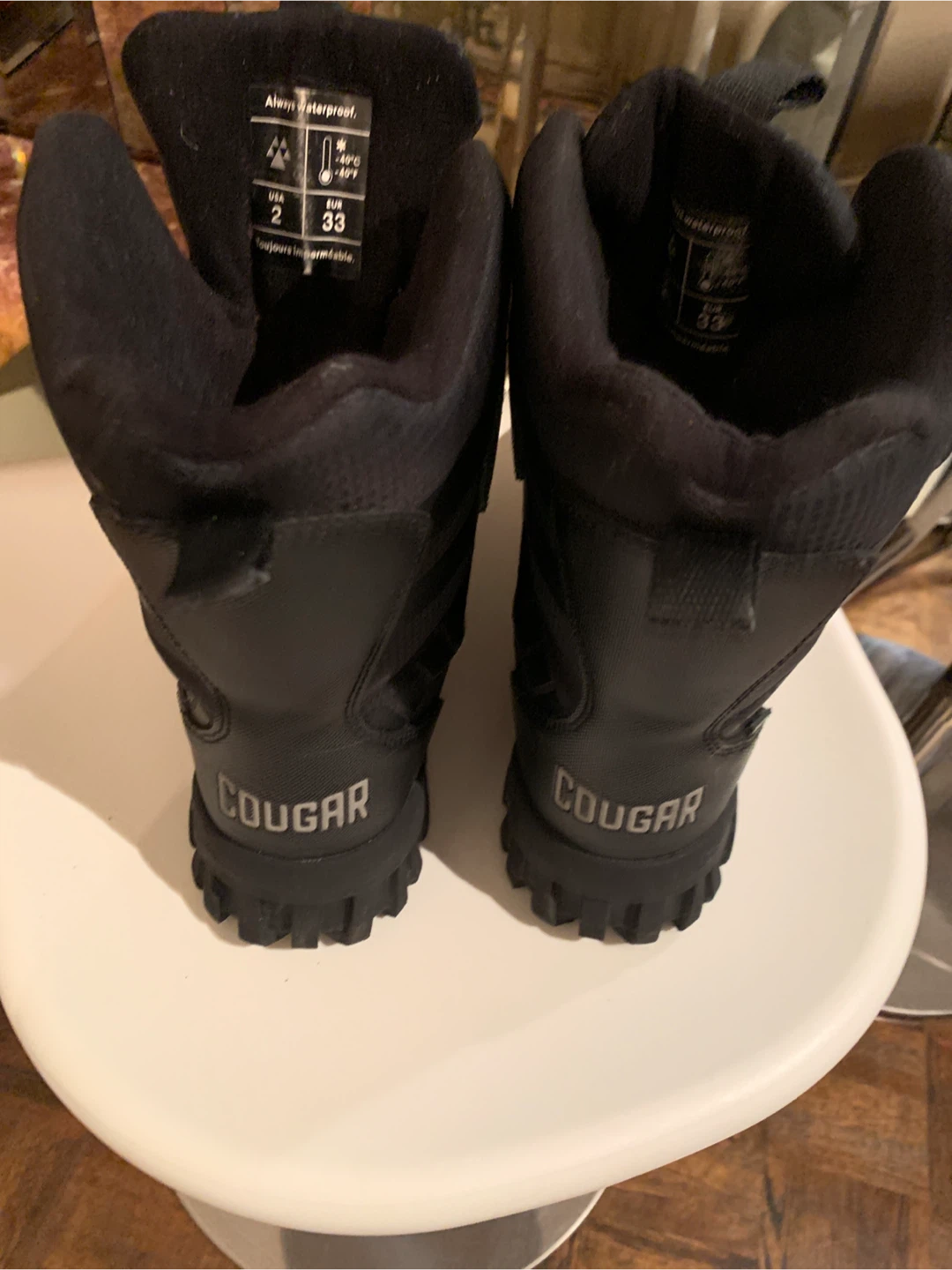 BOYS Cougar Black Waterproof Winter Boots - Size 2 Youth