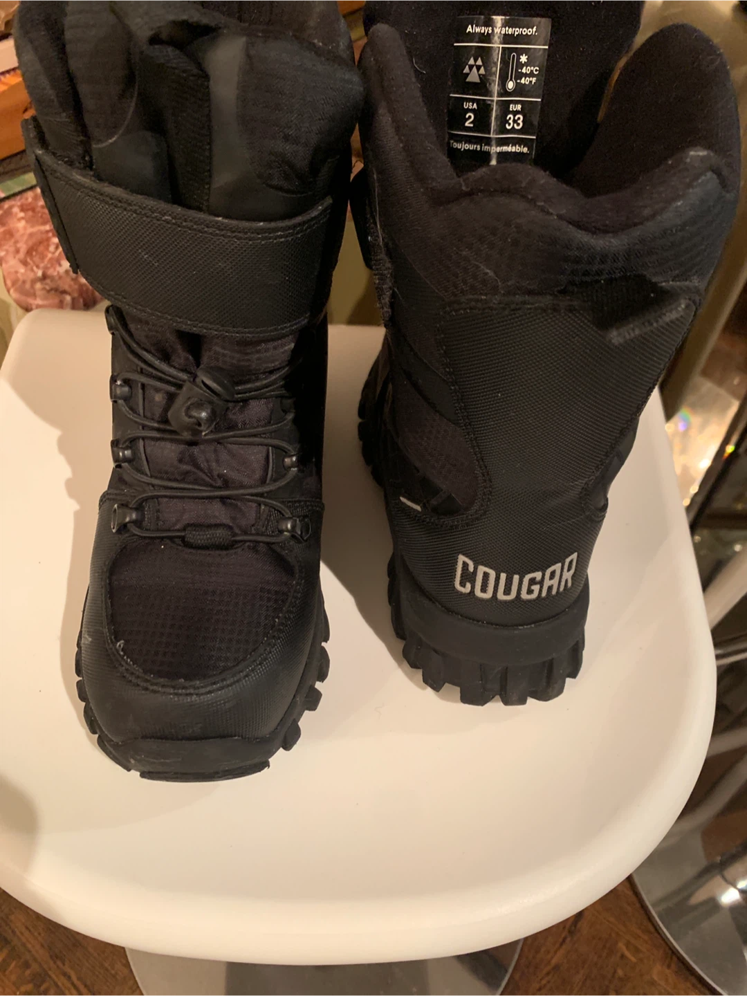 BOYS Cougar Black Waterproof Winter Boots - Size 2 Youth - photo 3