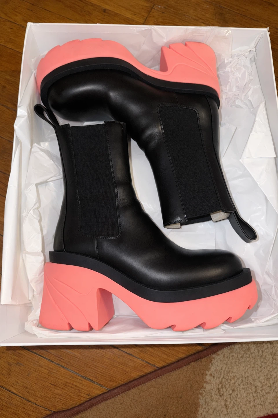 Bottega Veneta Black & Pink Flash Chelsea Boots