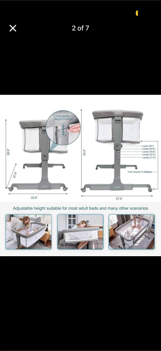 Grey Bassinet with 5 Adjustable Height Positions - photo 2