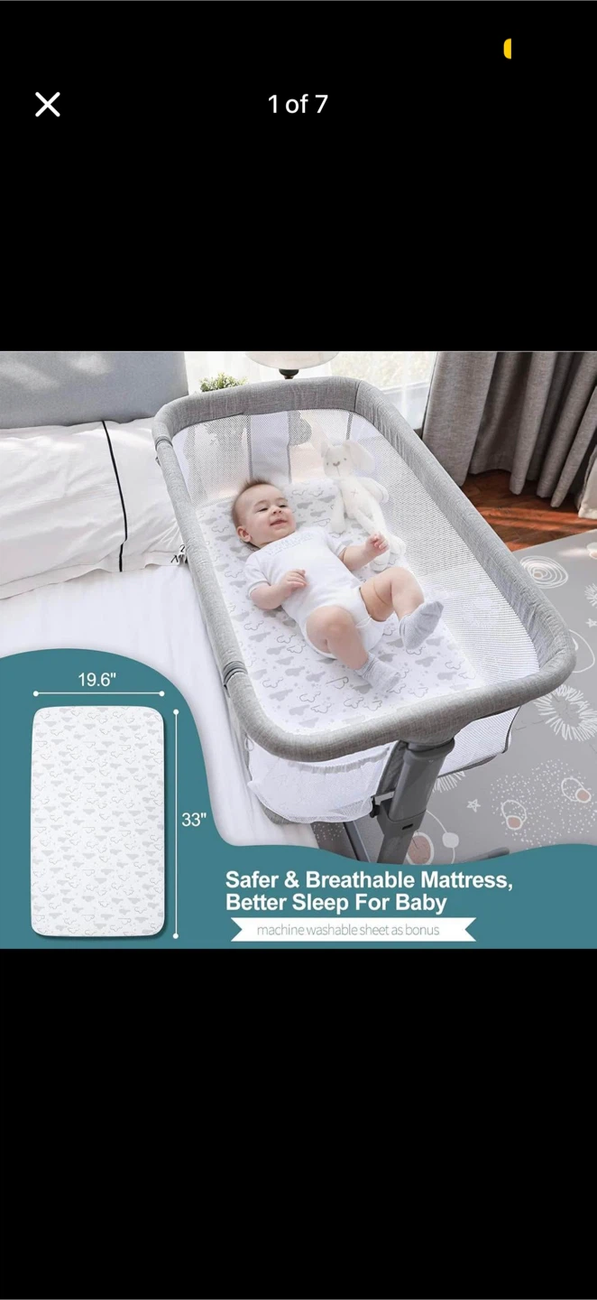 Grey Bassinet with 5 Adjustable Height Positions