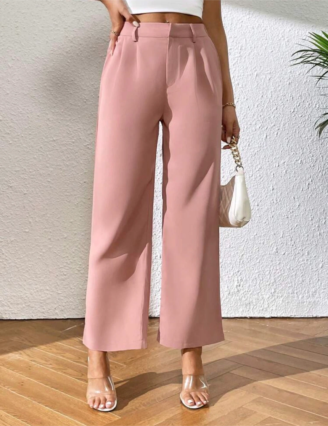 Petite Medium Pink Wide-Leg Trousers formal classy pant