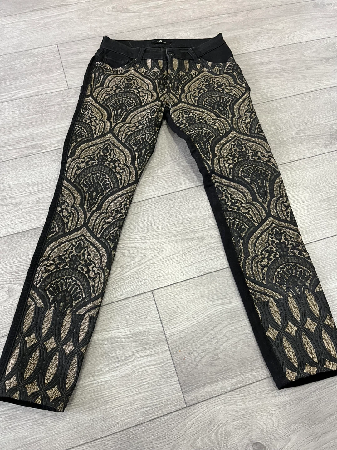 7 For All Mankind Black Jeans with Gold Pattern