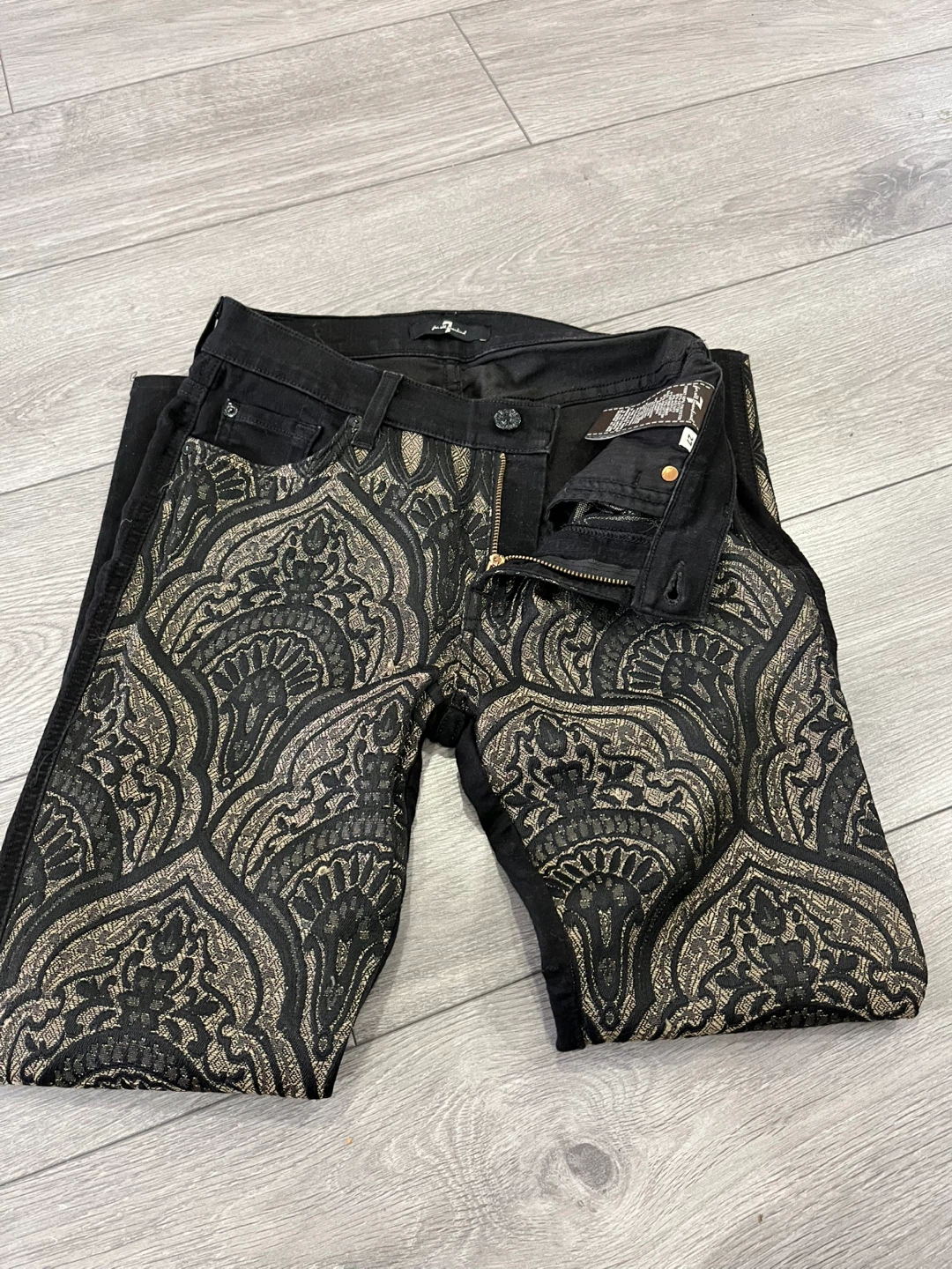 7 For All Mankind Black Jeans with Gold Pattern - photo 2
