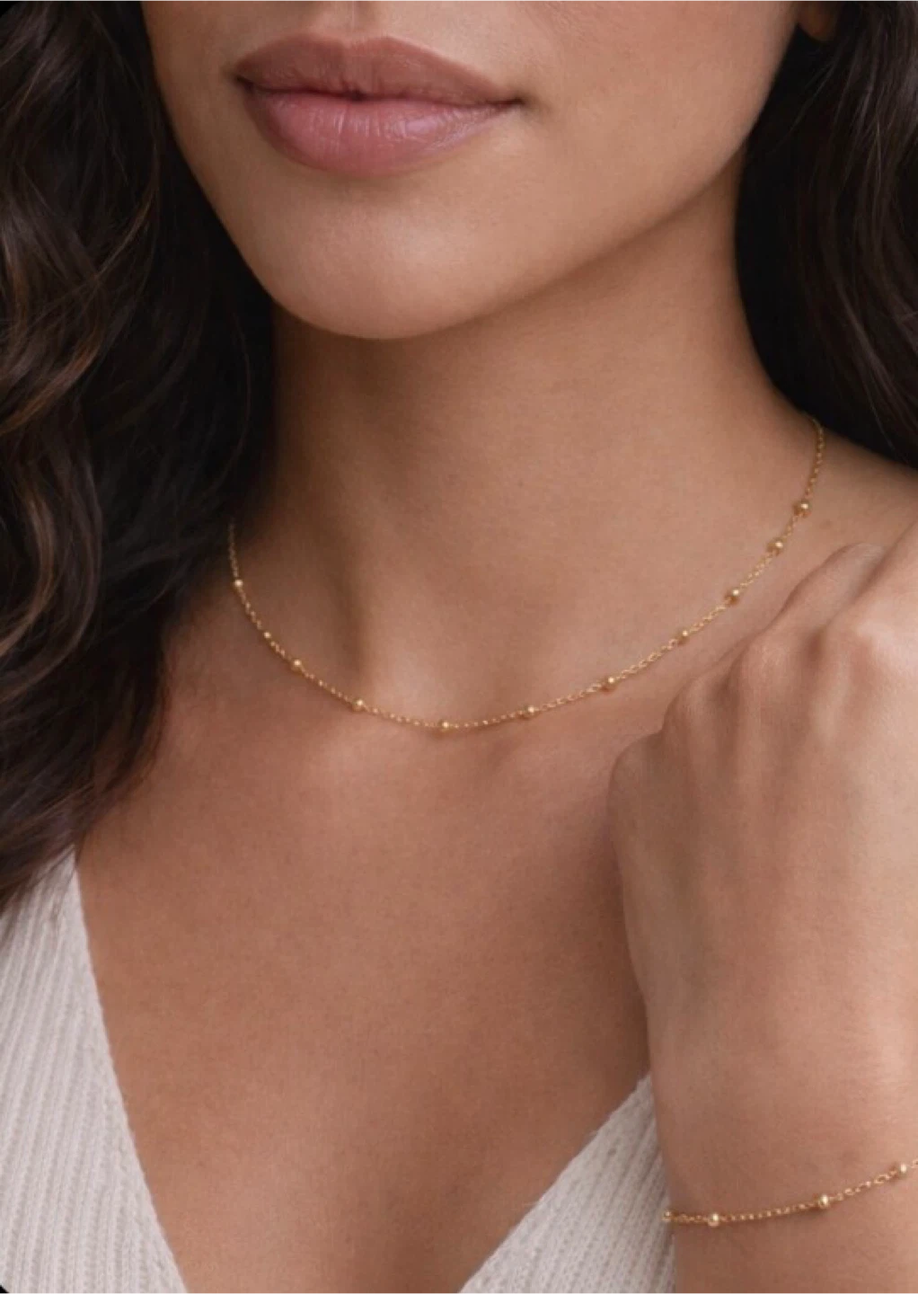 Gold filled 18k Beaded Chain Necklace and Bracelet Set