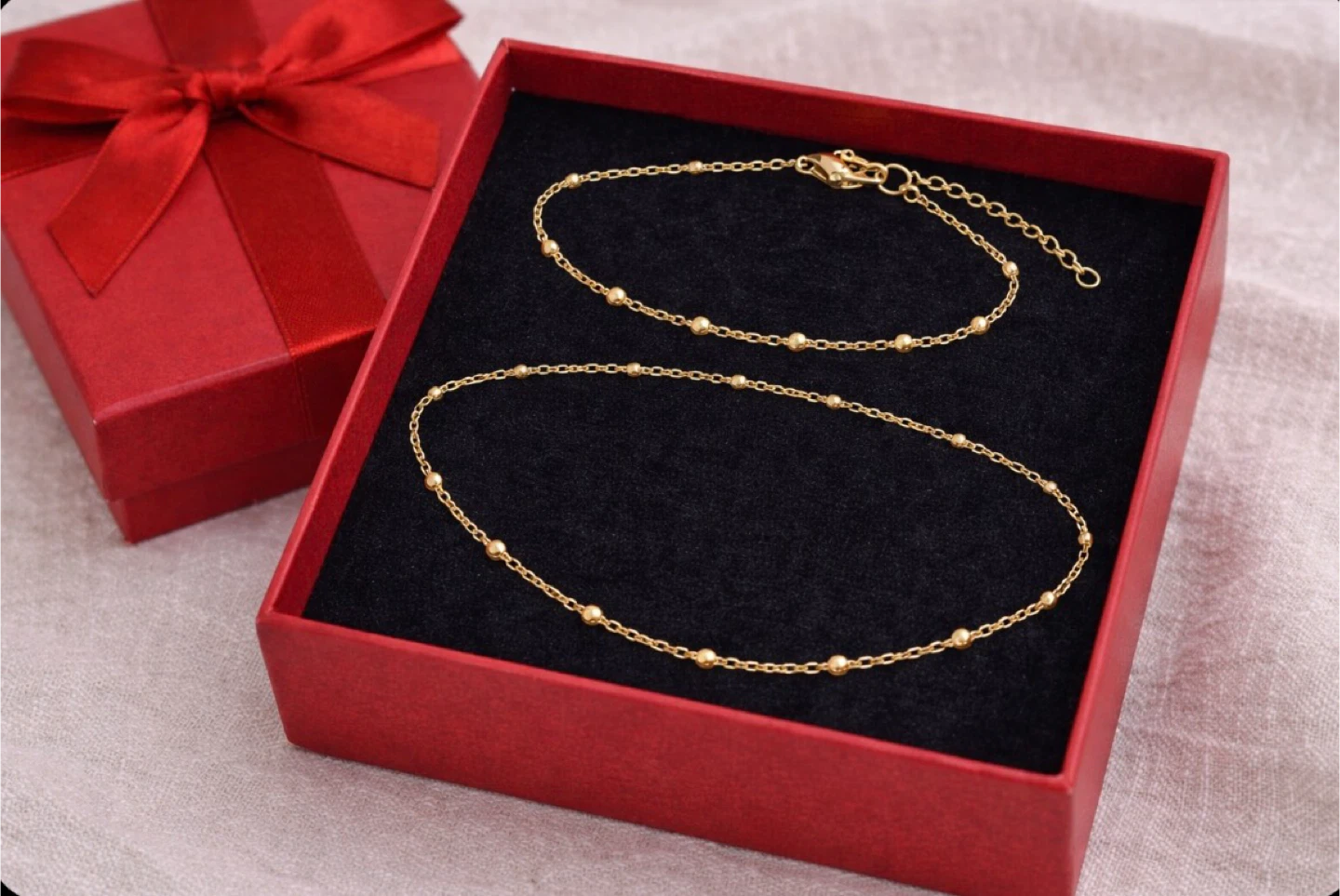 Gold filled 18k Beaded Chain Necklace and Bracelet Set - photo 2