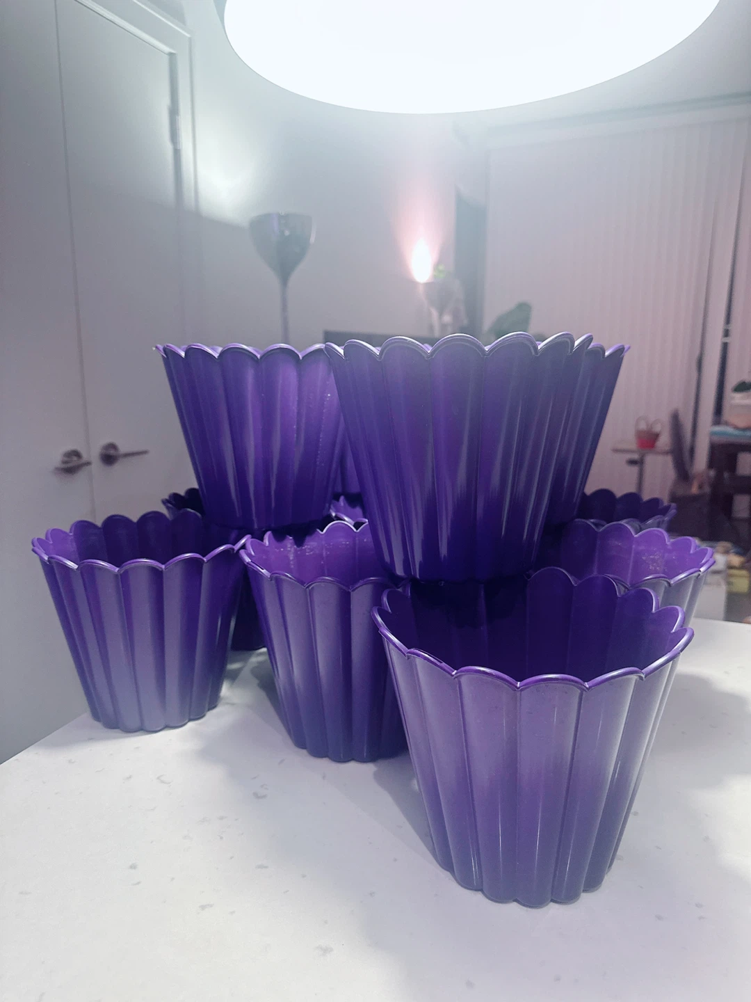 Set of 13 Purple Flower Pots