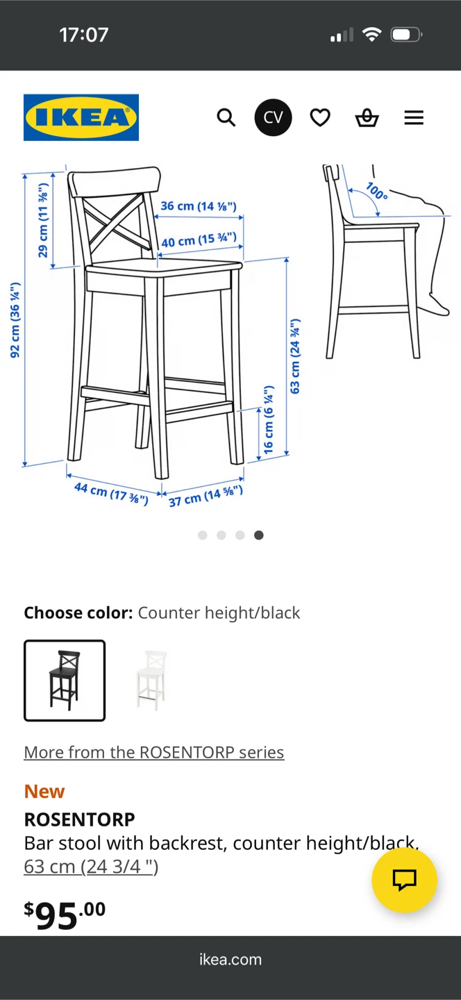 IKEA ROSENTORP Bar Stool with Backrest - Counter Height/Black - photo 3