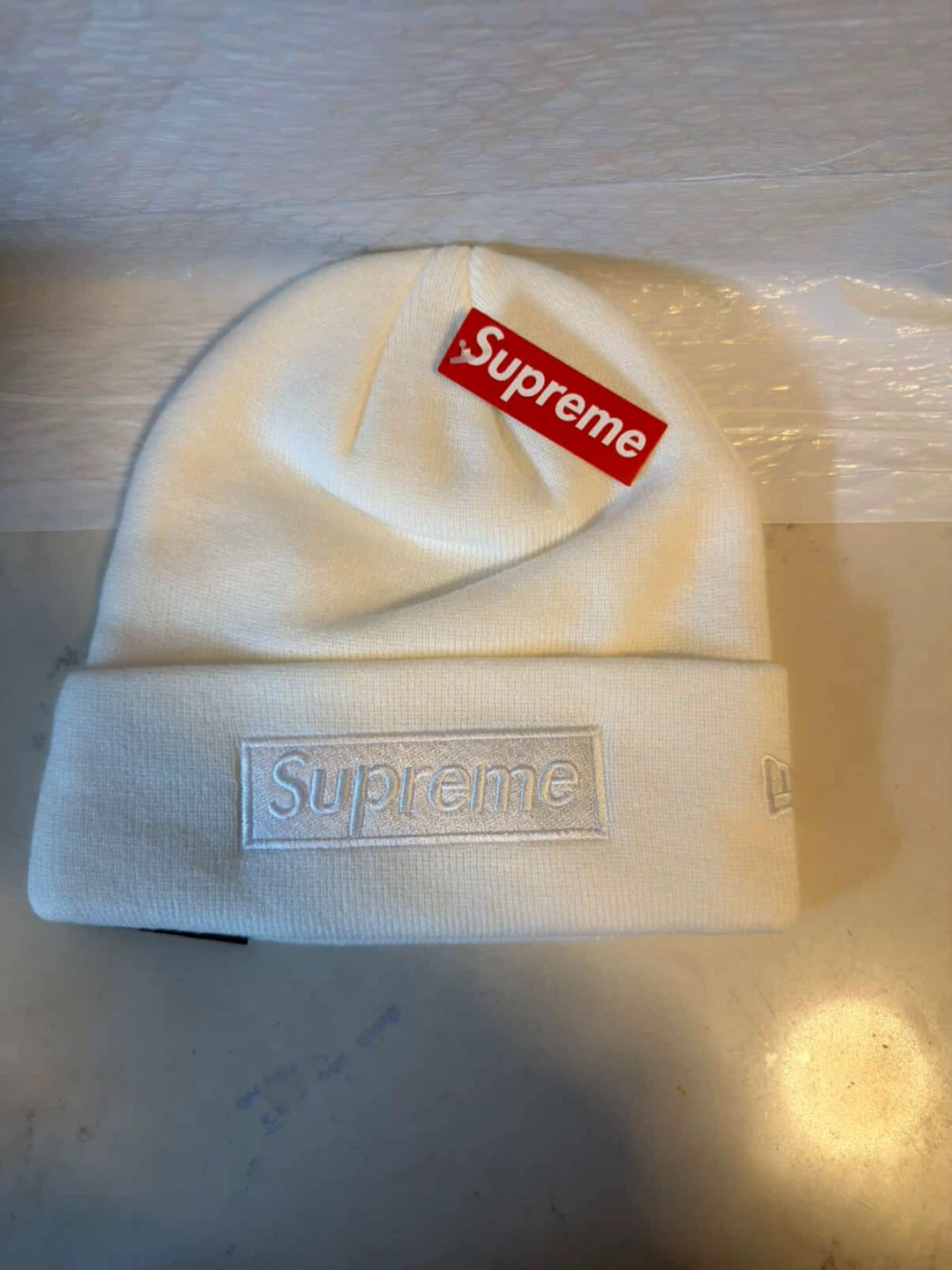 Supreme New Era Box Logo Beanie White