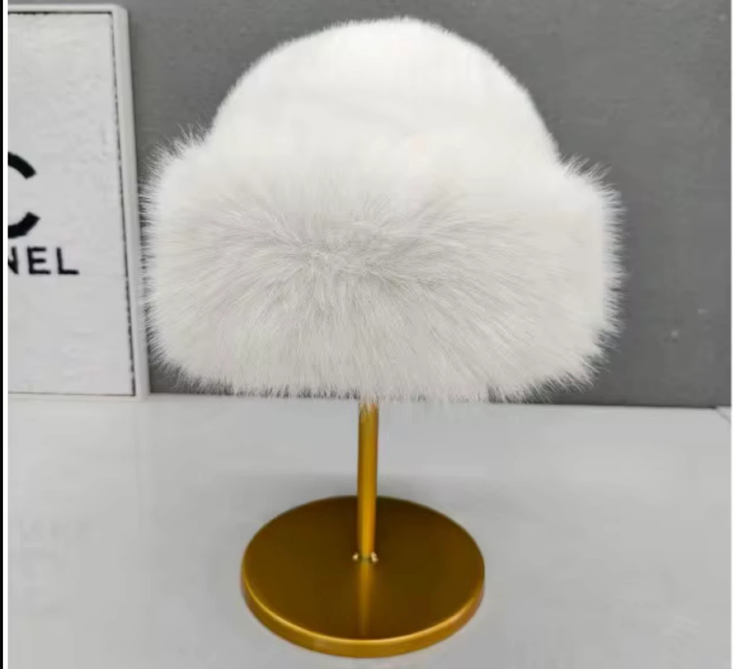 Faux Fur Bucket Hat with Fox Fur Trim