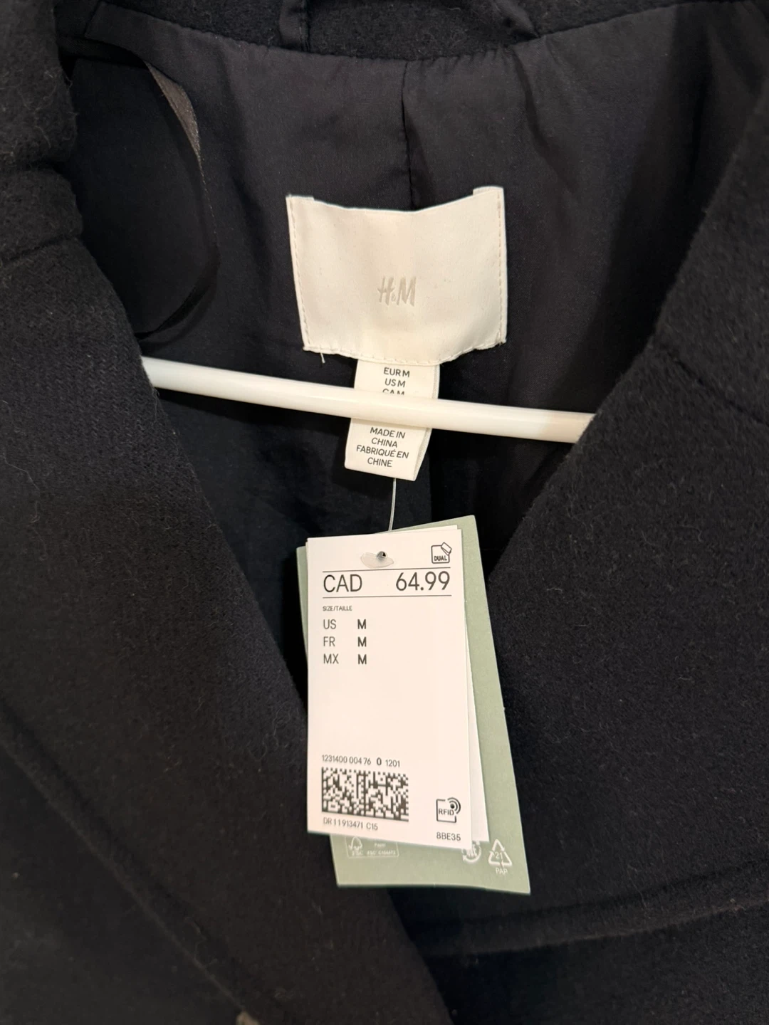 H&M Women's Navy Double-Breasted Peacoat Size M - photo 2