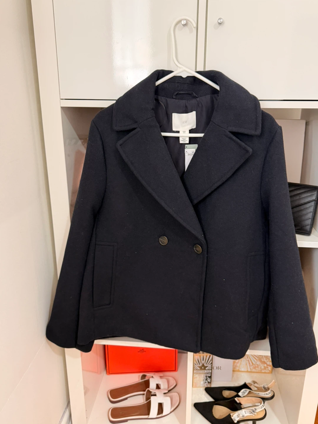 H&M Women's Navy Double-Breasted Peacoat Size M