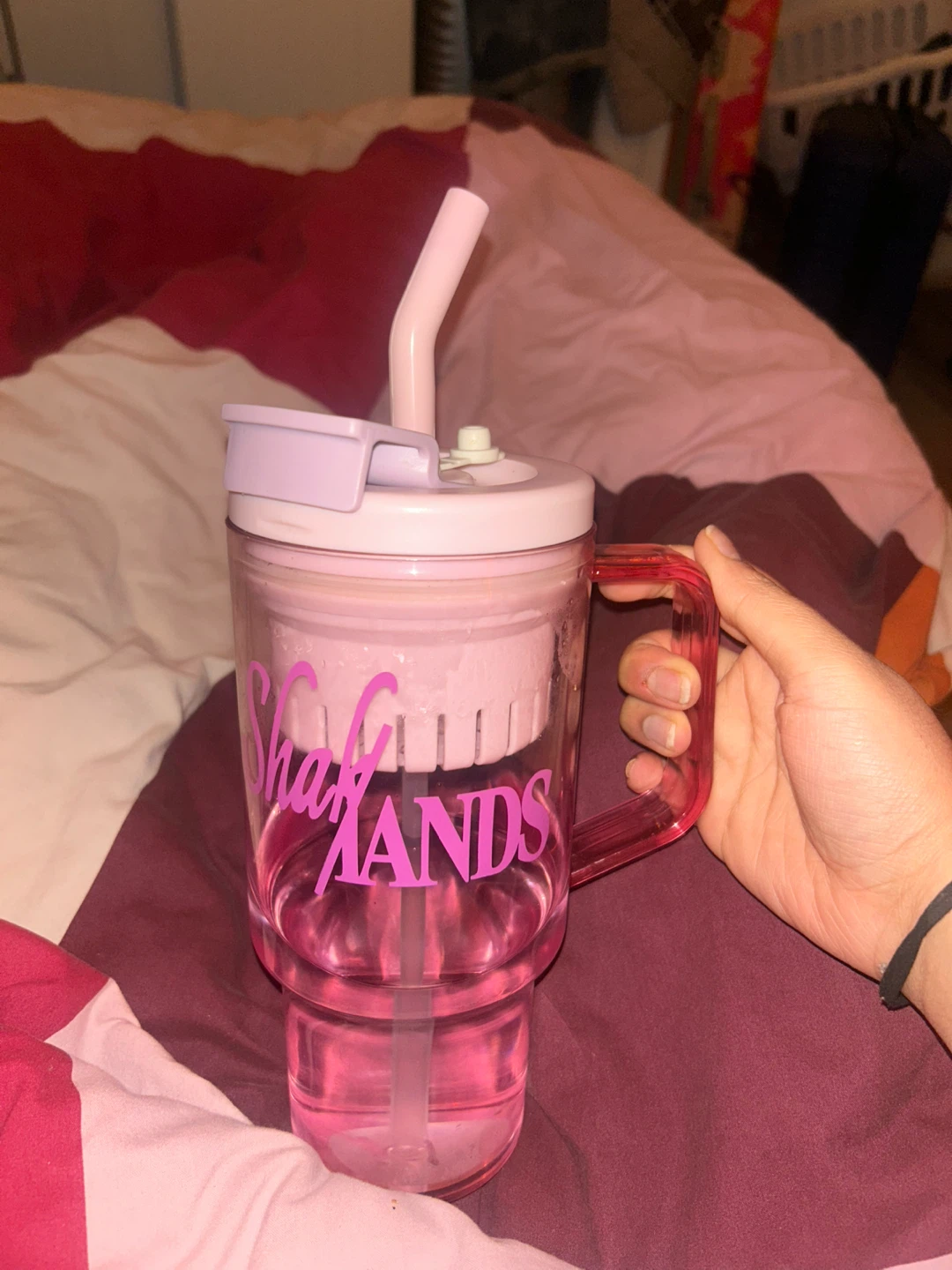 Pink Tumbler with Handle and Straw - photo 2