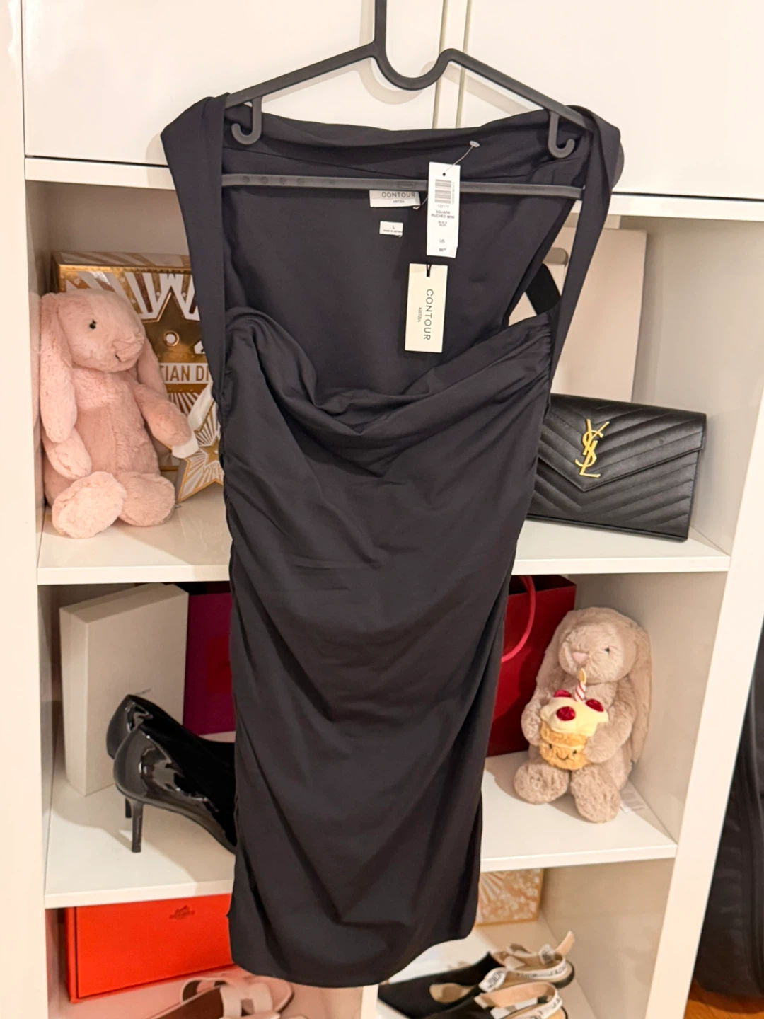 Aritzia Contour Square Ruched Mini Dress Black Size L