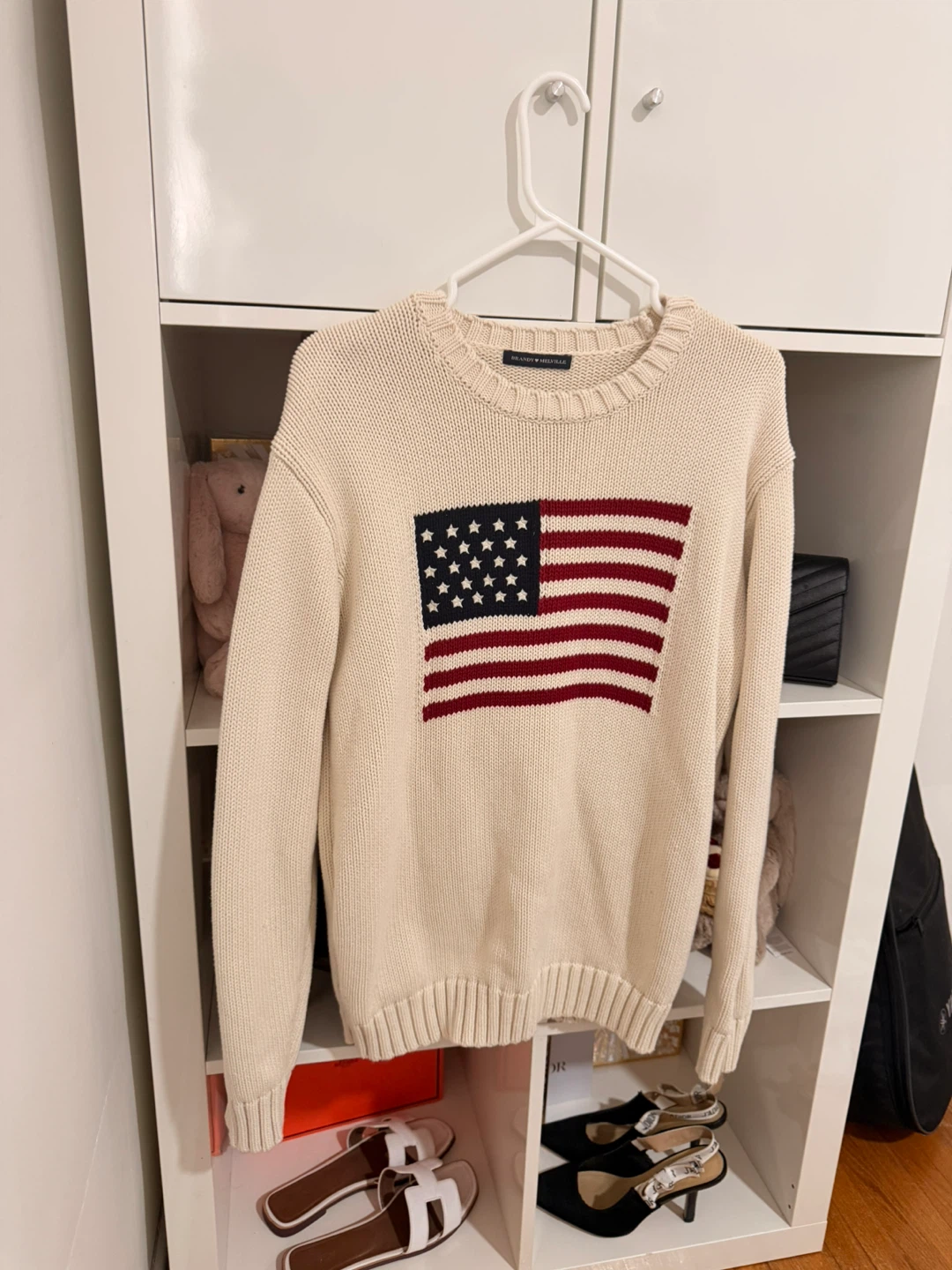 Brandy Melville Cream Sweater with American Flag Detail