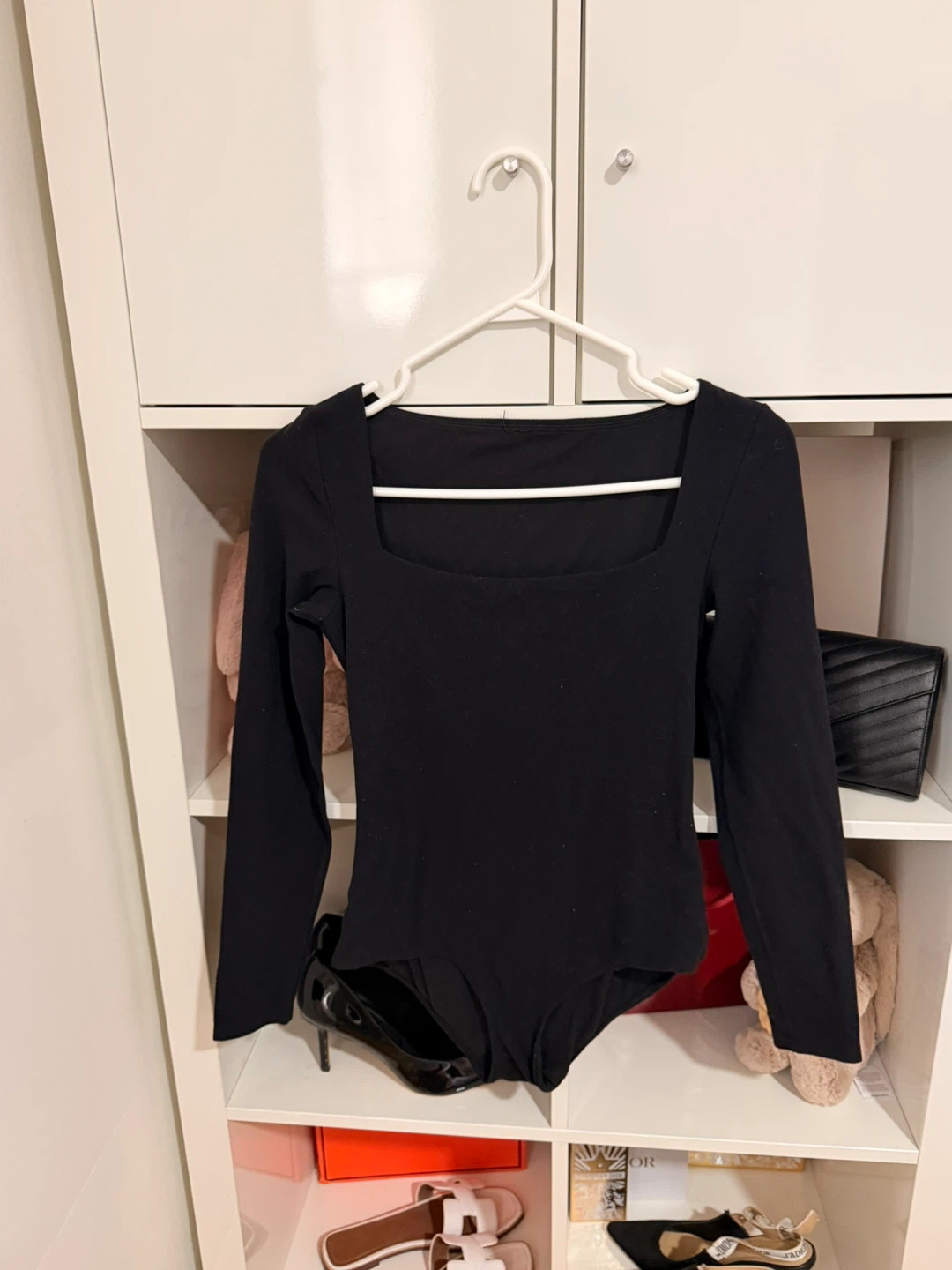 TNA Black Long Sleeve Square Neck Bodysuit