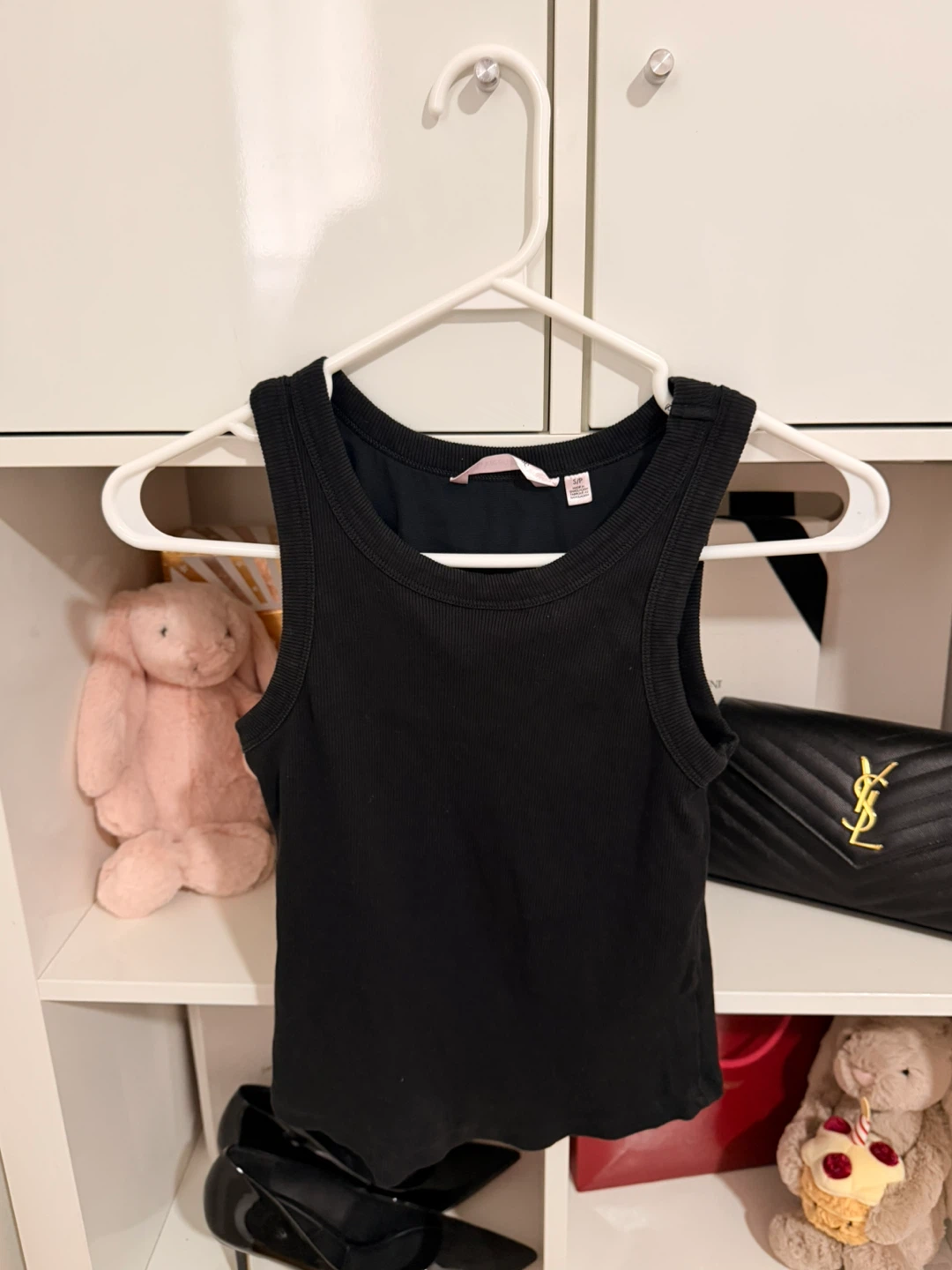 La Vie en Rose Black Ribbed Tank Top - S/P