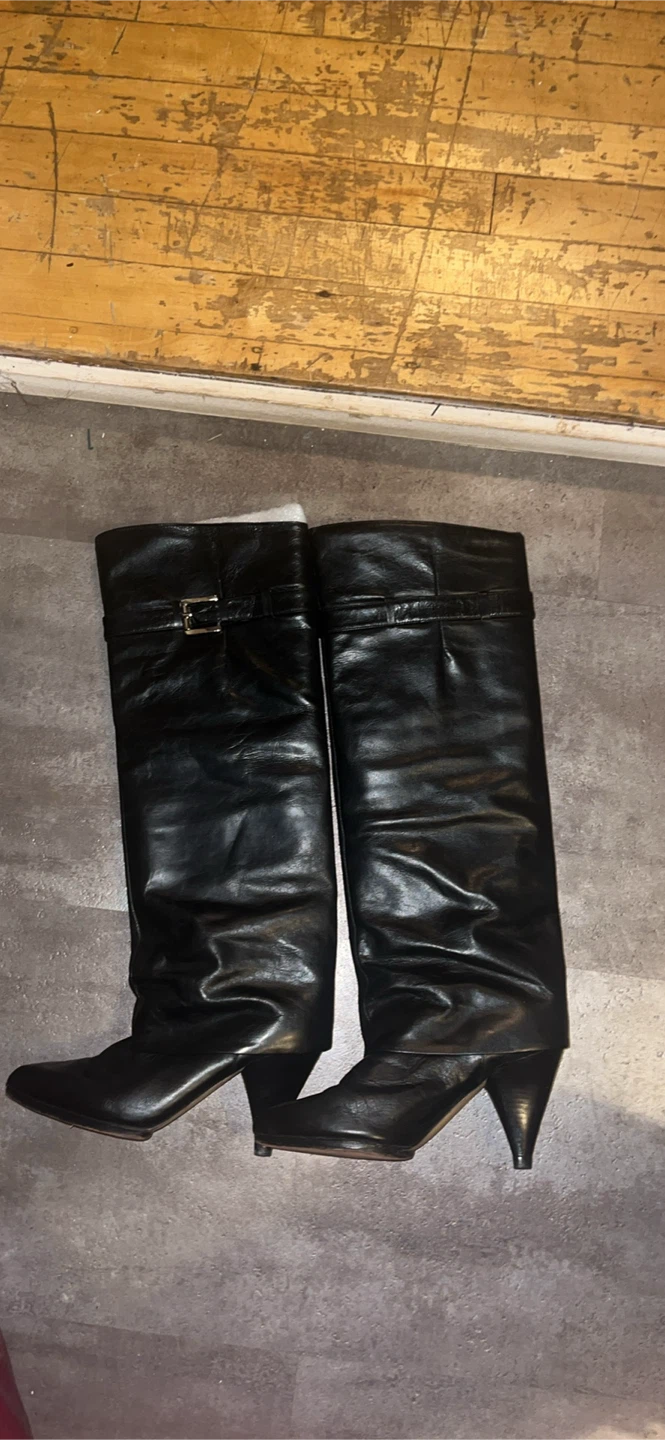 Black Leather Knee-High Boots Size 6M - photo 3