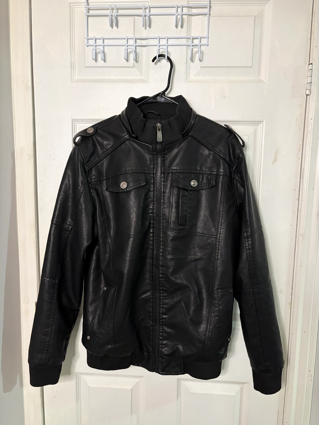 Refinery Republic Faux Leather Bomber Jacket - Black, Size M