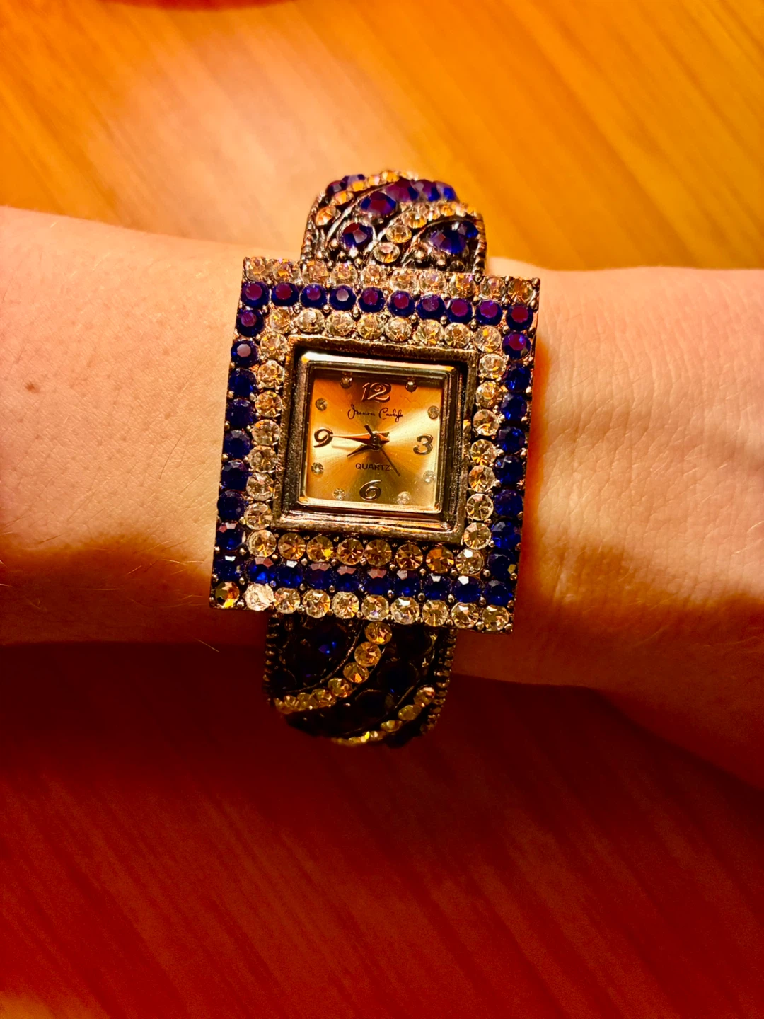 Quartz Watch with Blue & Clear Rhinestone Bracelet