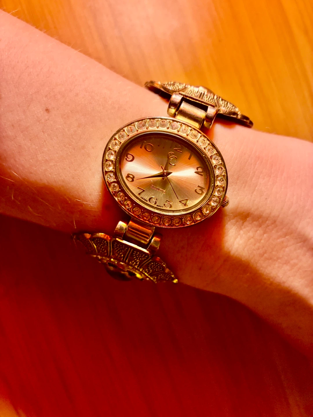 Charming Women's Gold Tone Oval Rhinestone Bangle Watch