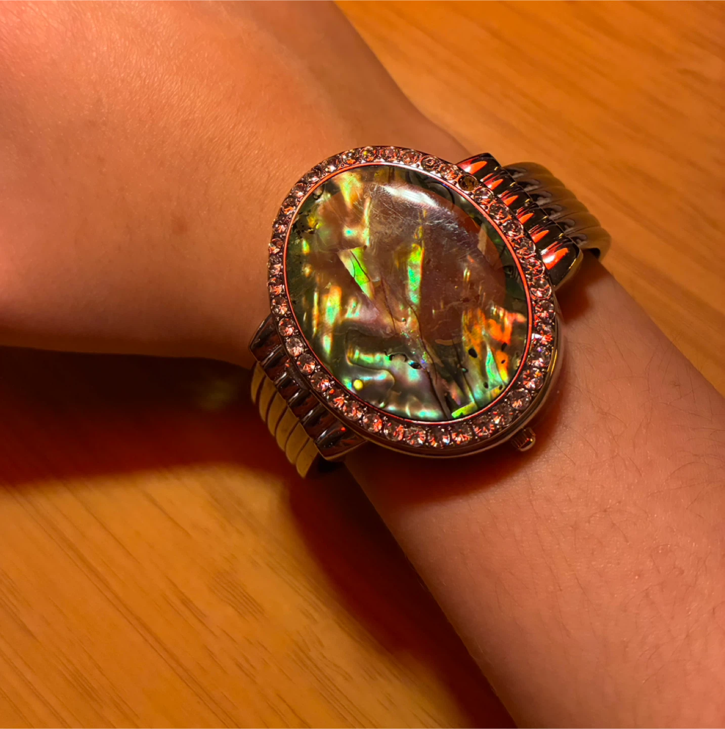 Women's Oval Mother of Pearl Watch with Rhinestone Bezel - photo 2