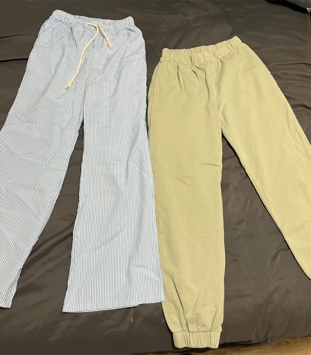 Two Pairs of Pants - Striped and Solid Green