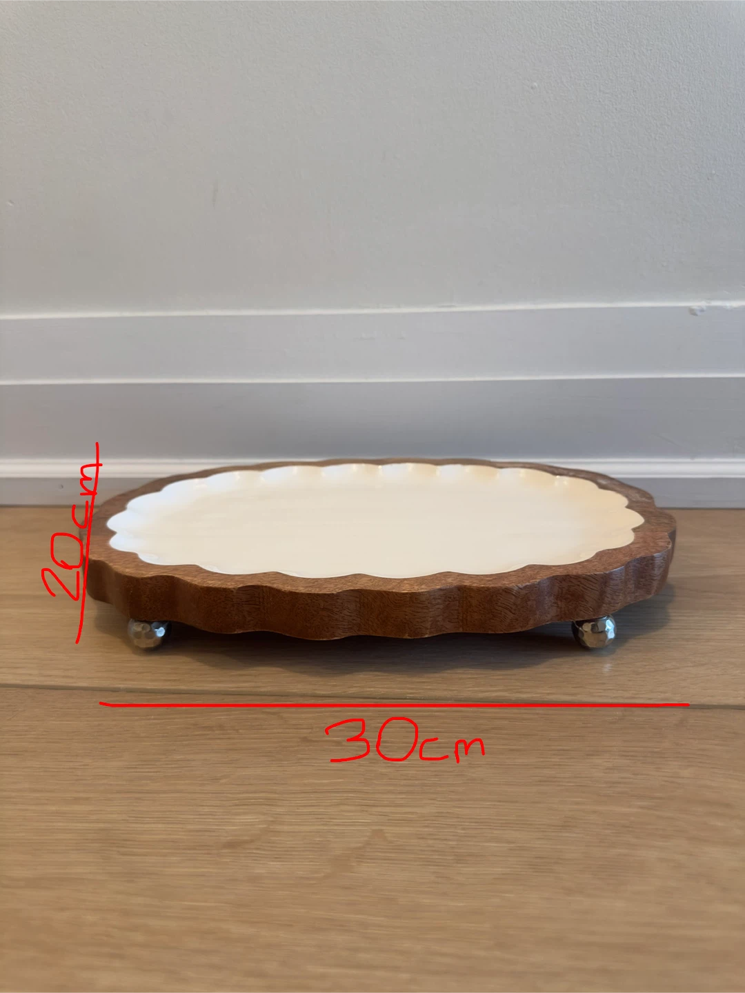 Wooden Decorative Tray with Scalloped Edge